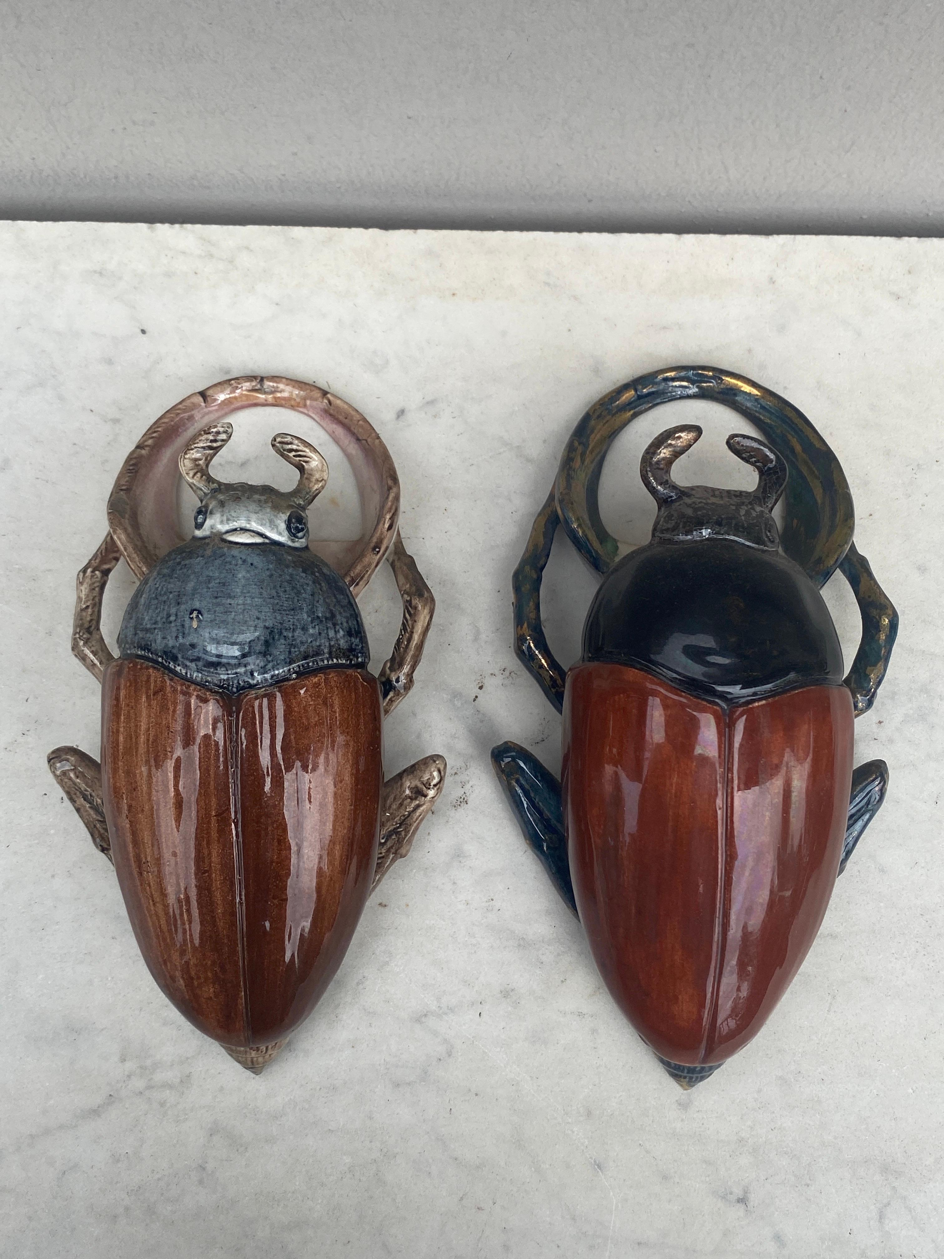 Ceramic Majolica Insect Wall Pocket Fives Lille, circa 1890 For Sale