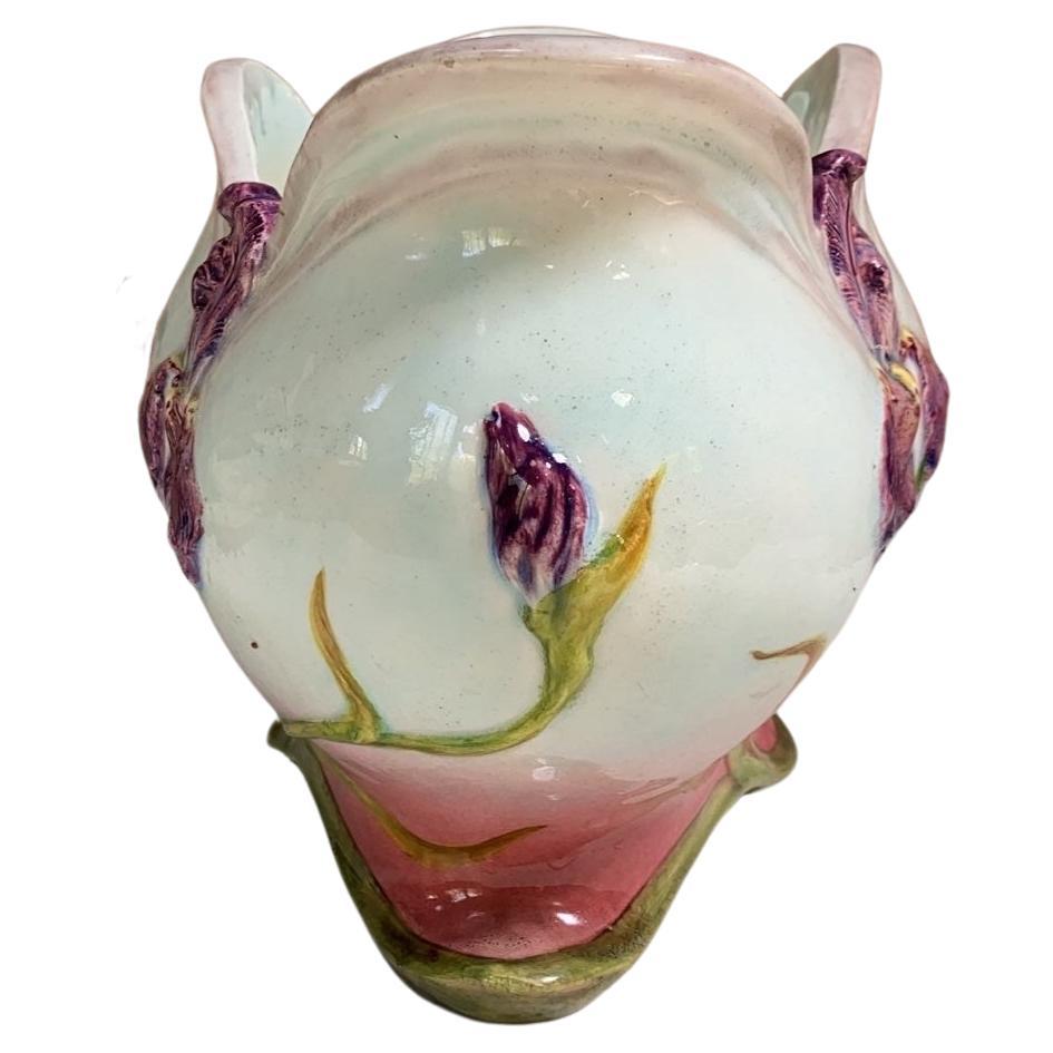 Art Nouveau Majolica Iris Jardiniere Delphin Massier, circa 1890 For Sale