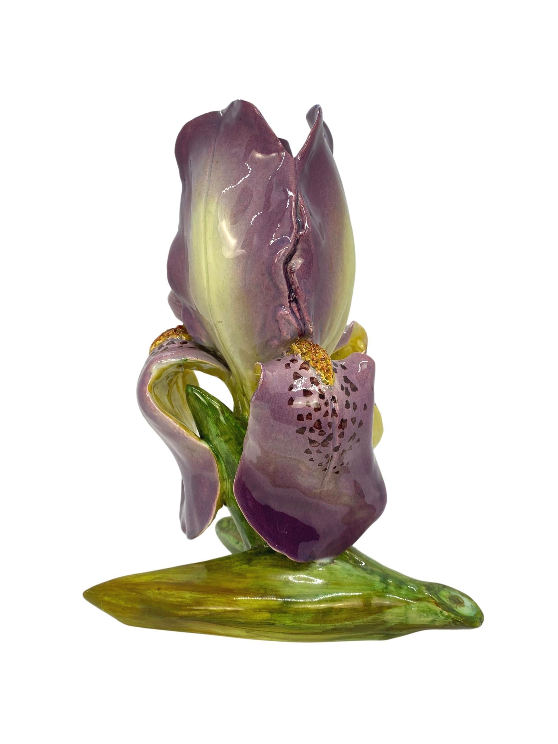 Victorian Majolica Iris Vase by Delphin Massier, Lavender Glazed, French, circa 1870