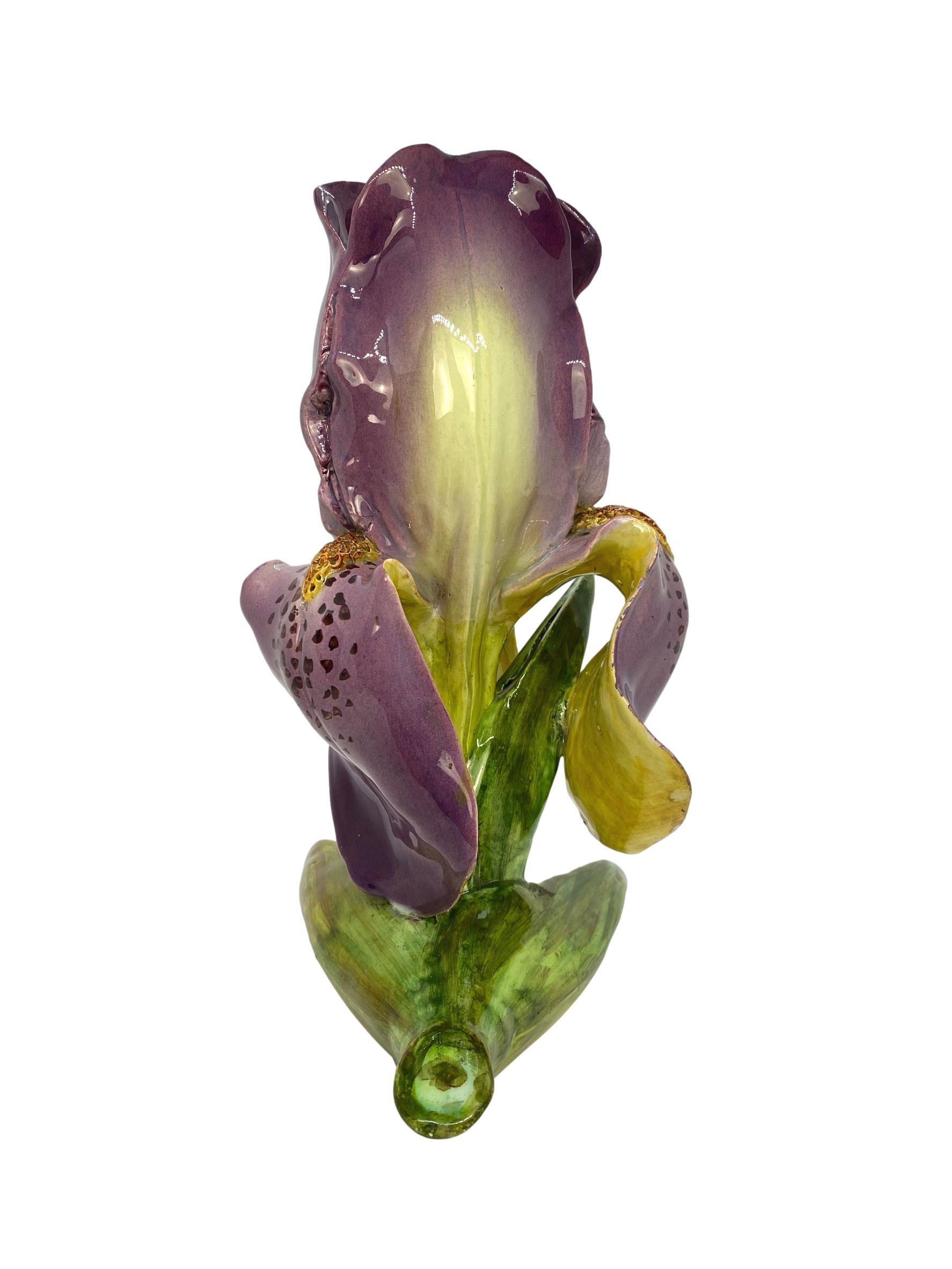Molded Majolica Iris Vase by Delphin Massier, Lavender Glazed, French, circa 1870