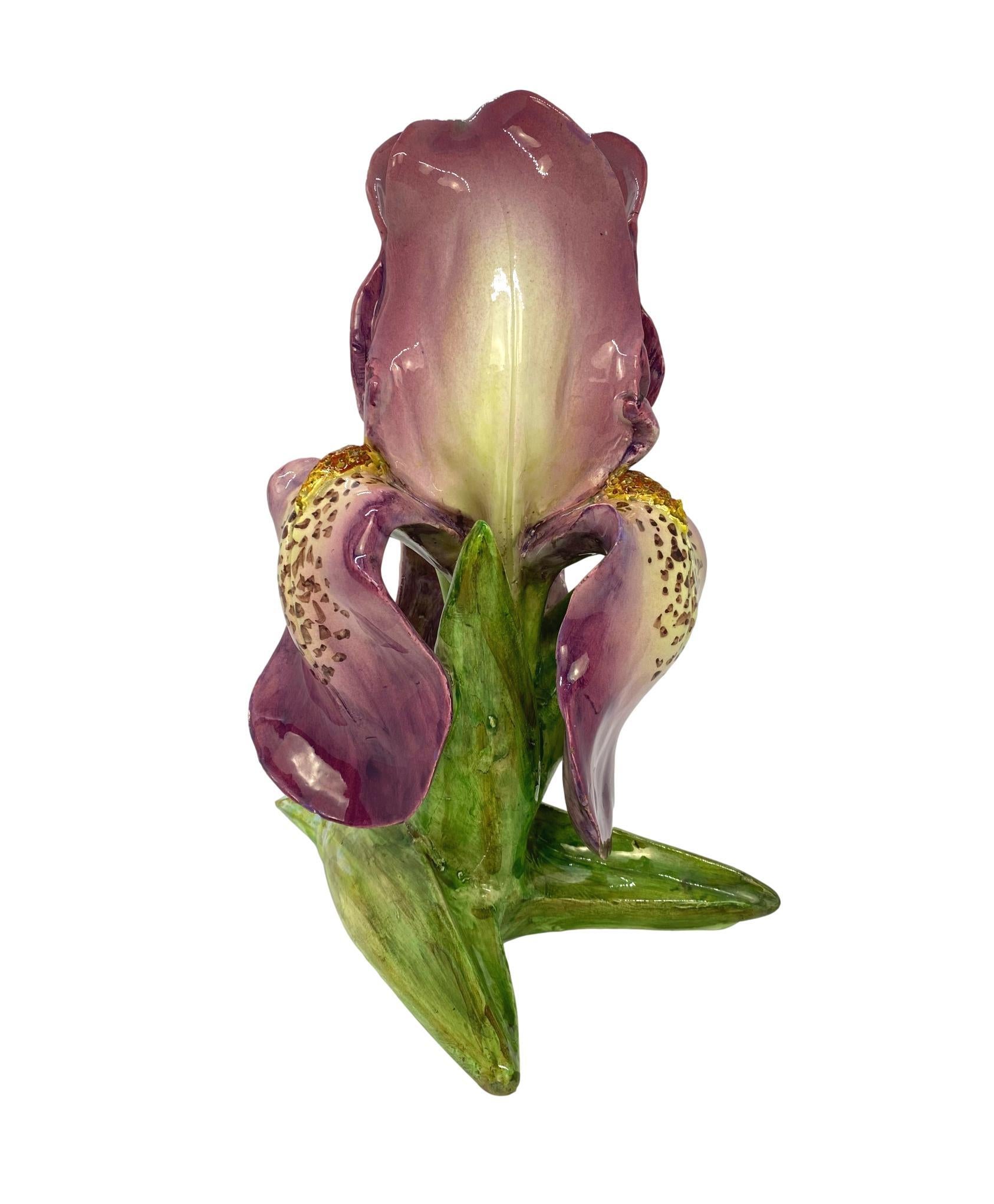 Molded Majolica Iris Vase by Delphin Massier, Lavender Glazed, French, circa 1870