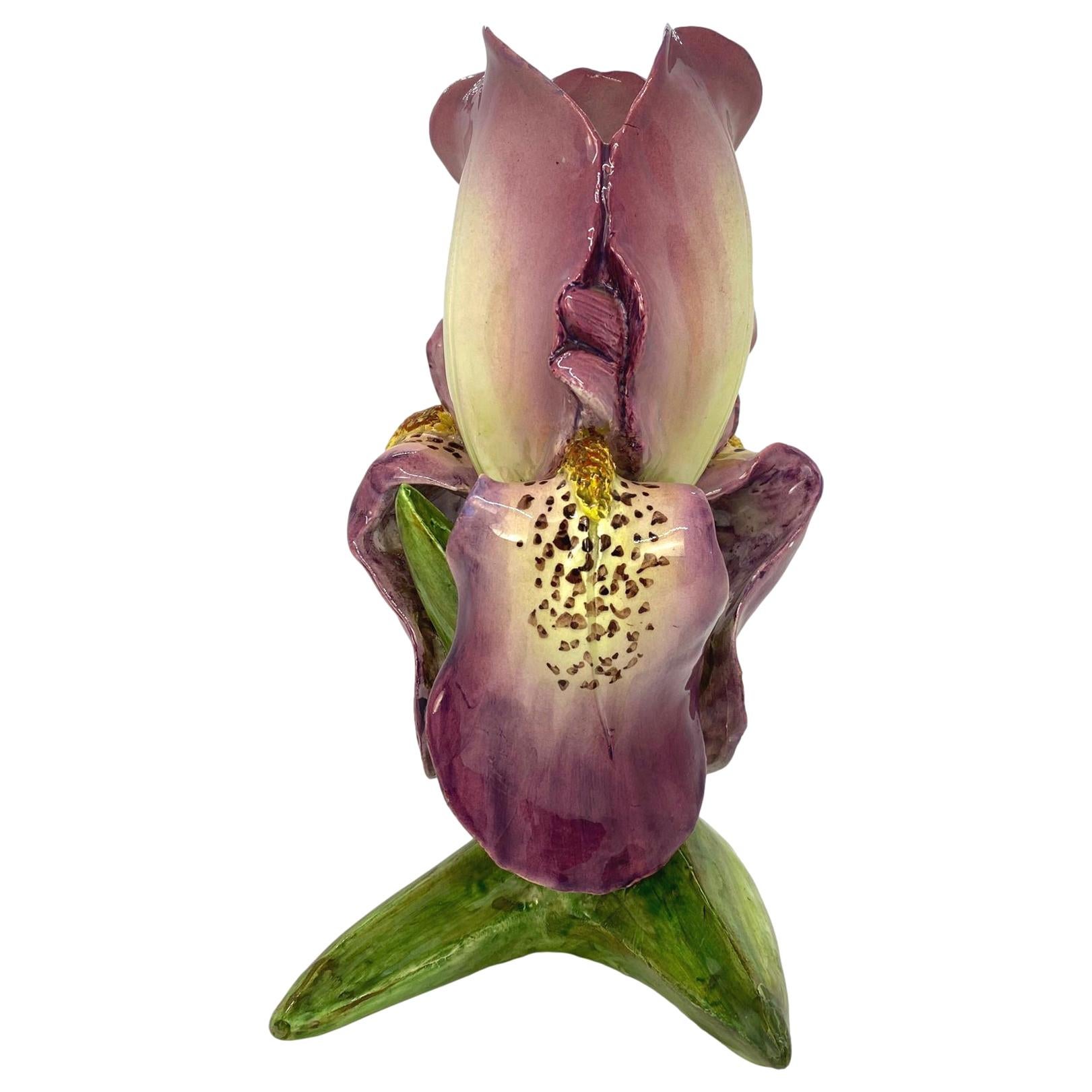 Majolica Iris Vase by Delphin Massier, Lavender Glazed, French, circa 1870