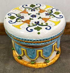 Majolica Italian Ceramic Terracotta Hand Painted Hollywood Regency Stool