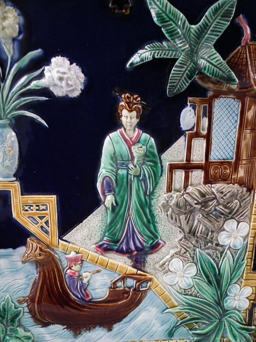 Majolica Jardinière and Stand with Oriental Scenes 3