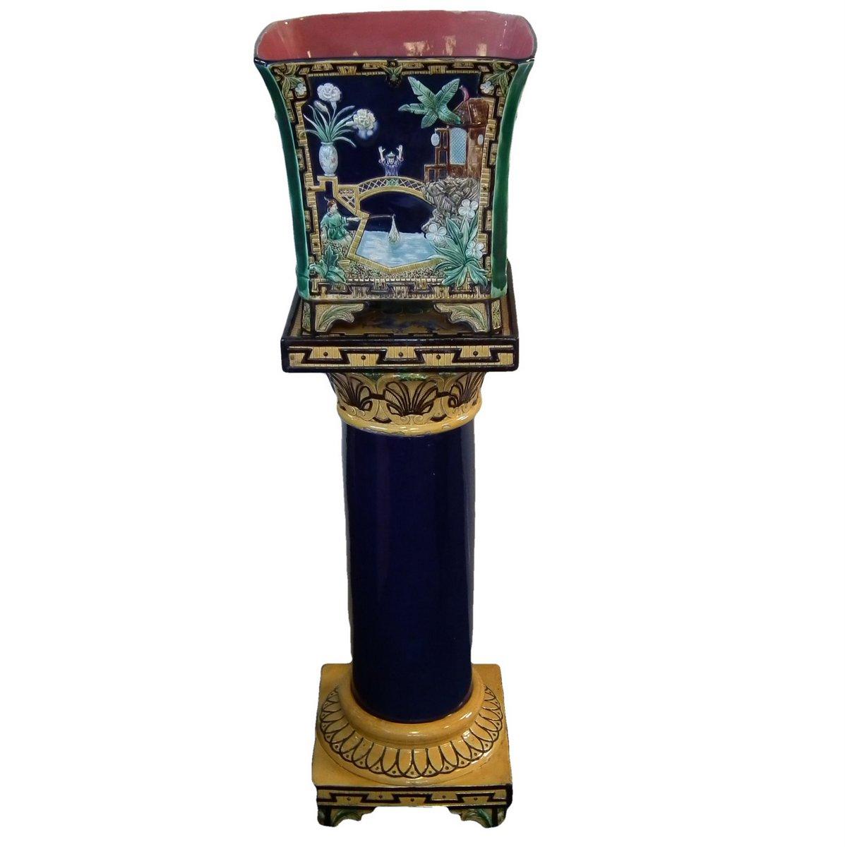 Other Majolica Jardinière and Stand with Oriental Scenes
