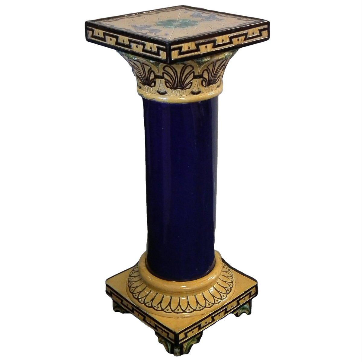 Belgian Majolica Jardinière and Stand with Oriental Scenes