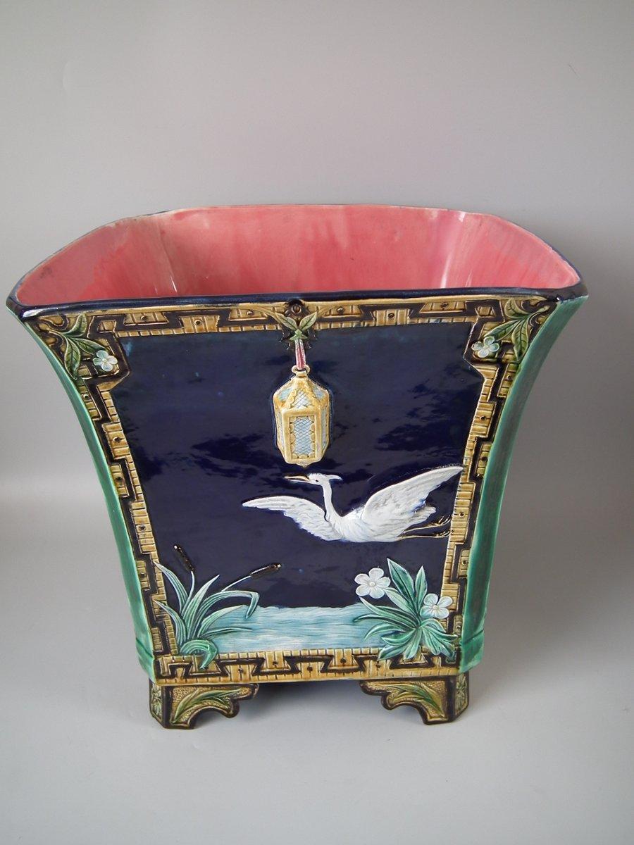 Late 19th Century Majolica Jardinière and Stand with Oriental Scenes