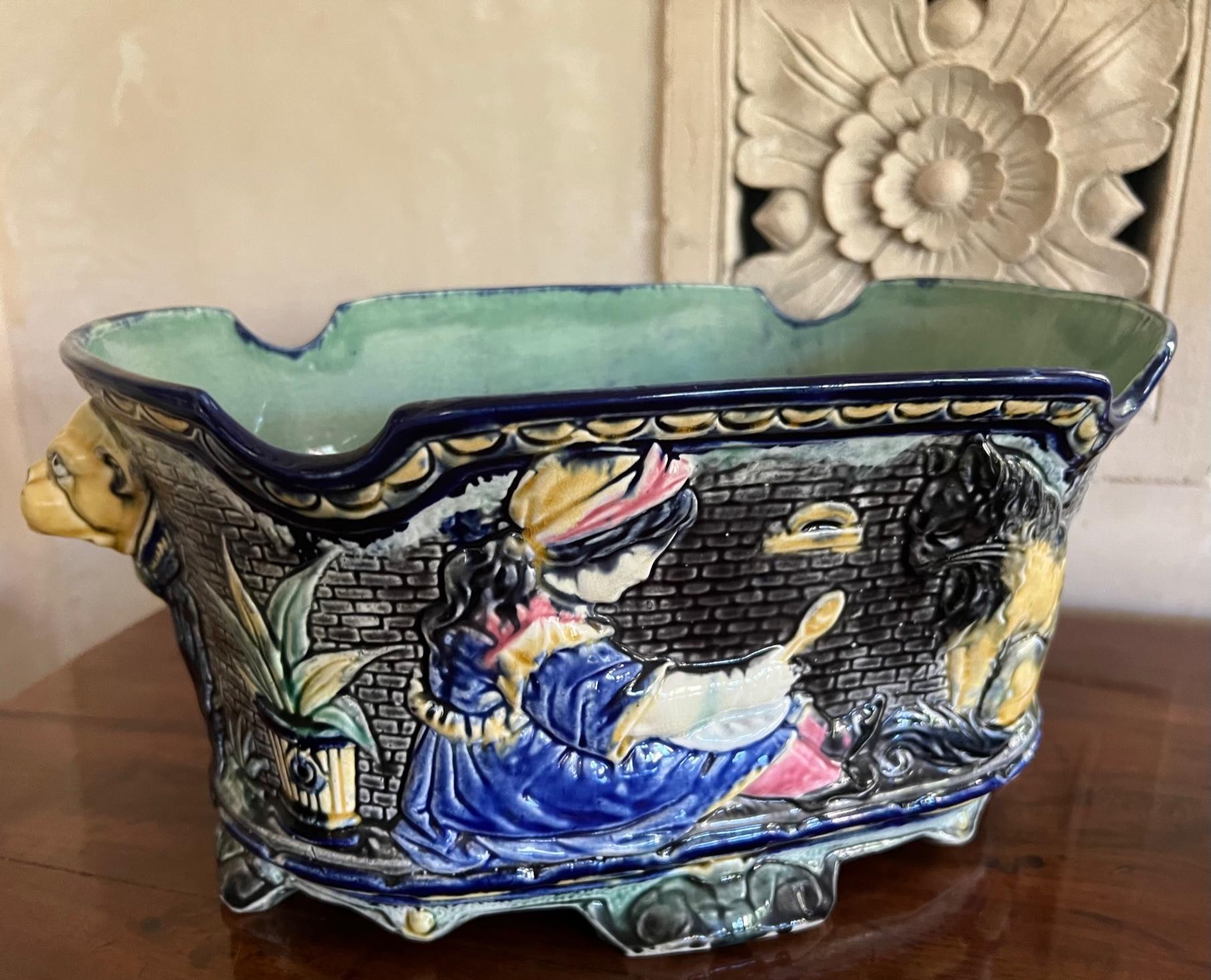Japonisme Majolica Jardiniere by Wasmuel, Circa 1880's For Sale