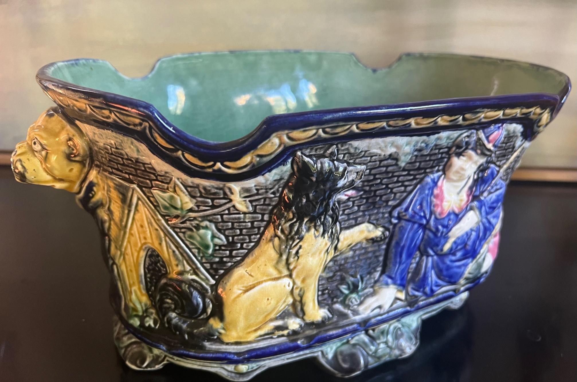 Hand-Painted Majolica Jardiniere by Wasmuel, Circa 1880's