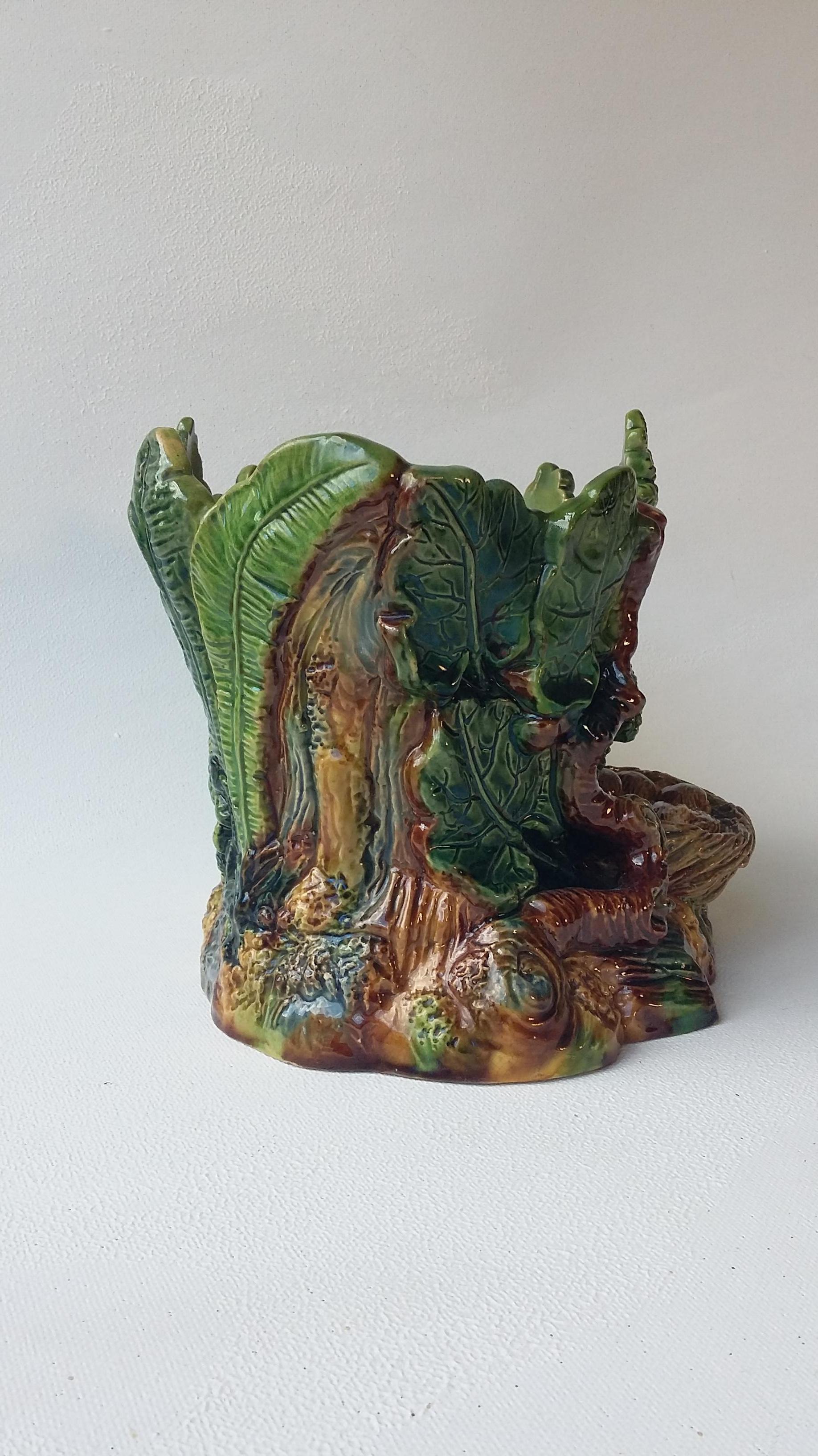 Majolica Jardinière Leaves and Snake Johann Maresch, circa 1880 In Good Condition For Sale In Austin, TX