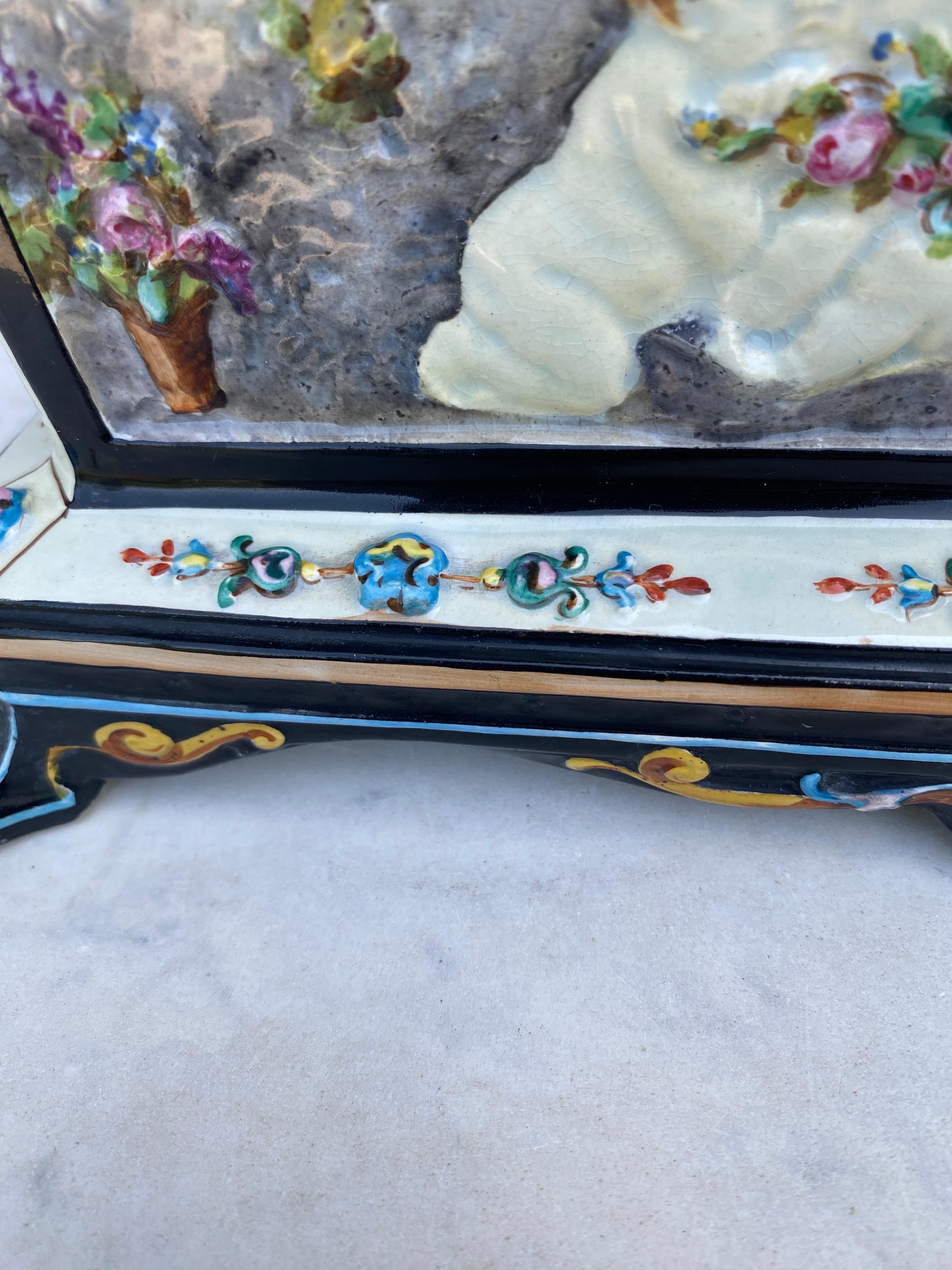 Renaissance Revival Majolica Jardinière with Puttis Montereau circa 1860 For Sale