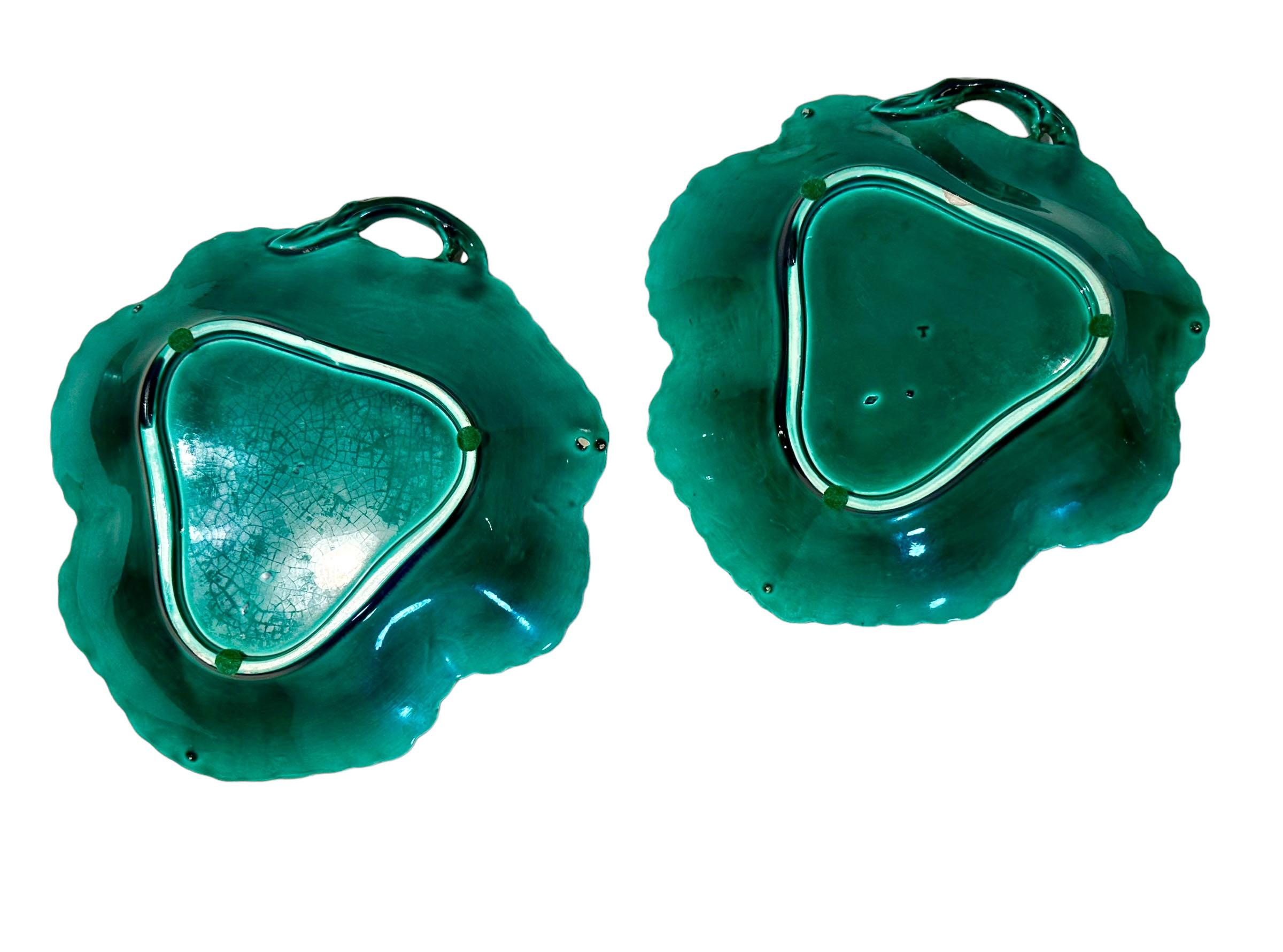 Late 19th Century Majolica, Leaf Bowls For Sale