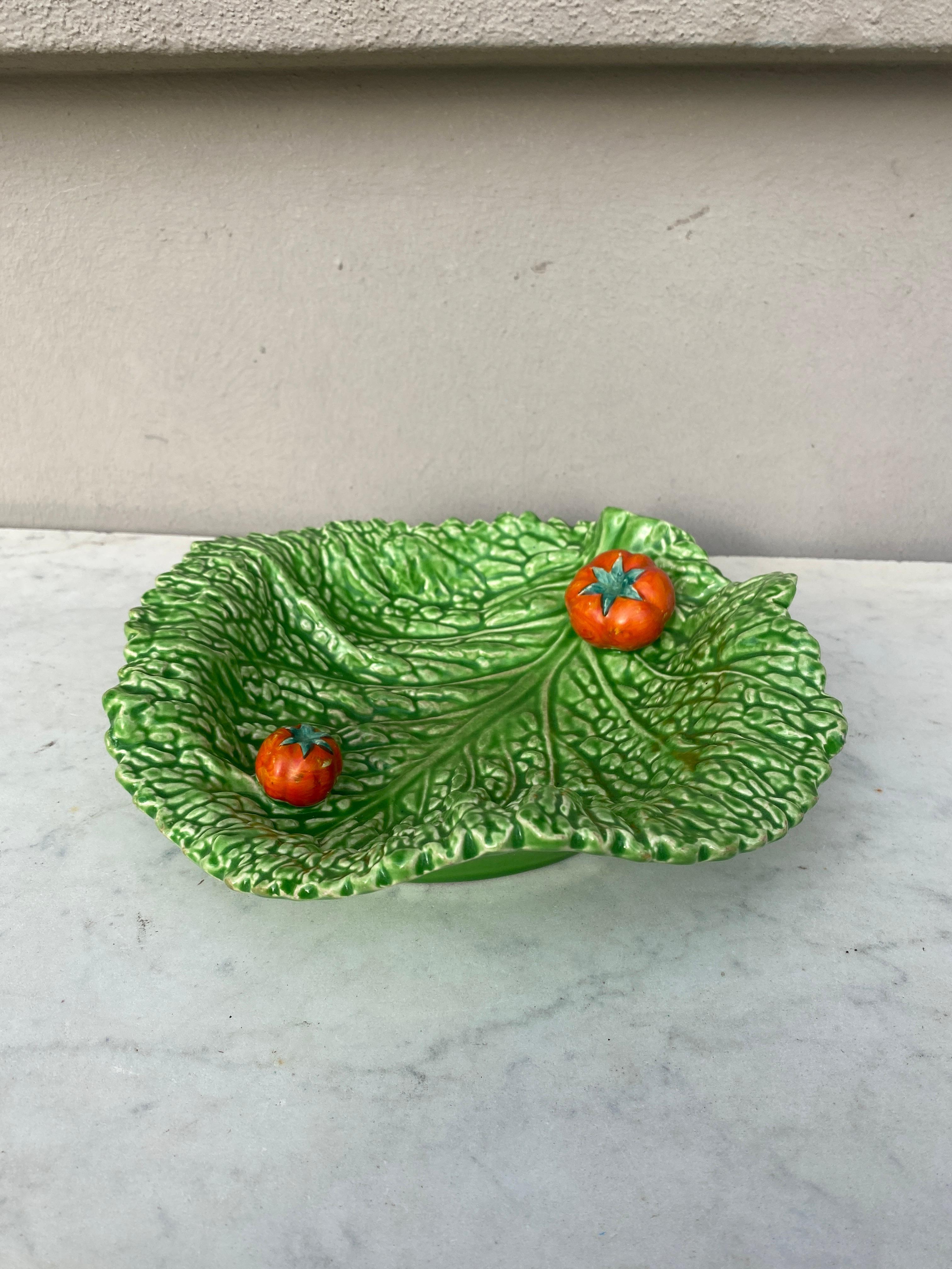 Rustic Majolica Leaf & Tomato Platter Sarreguemines, circa 1930 For Sale