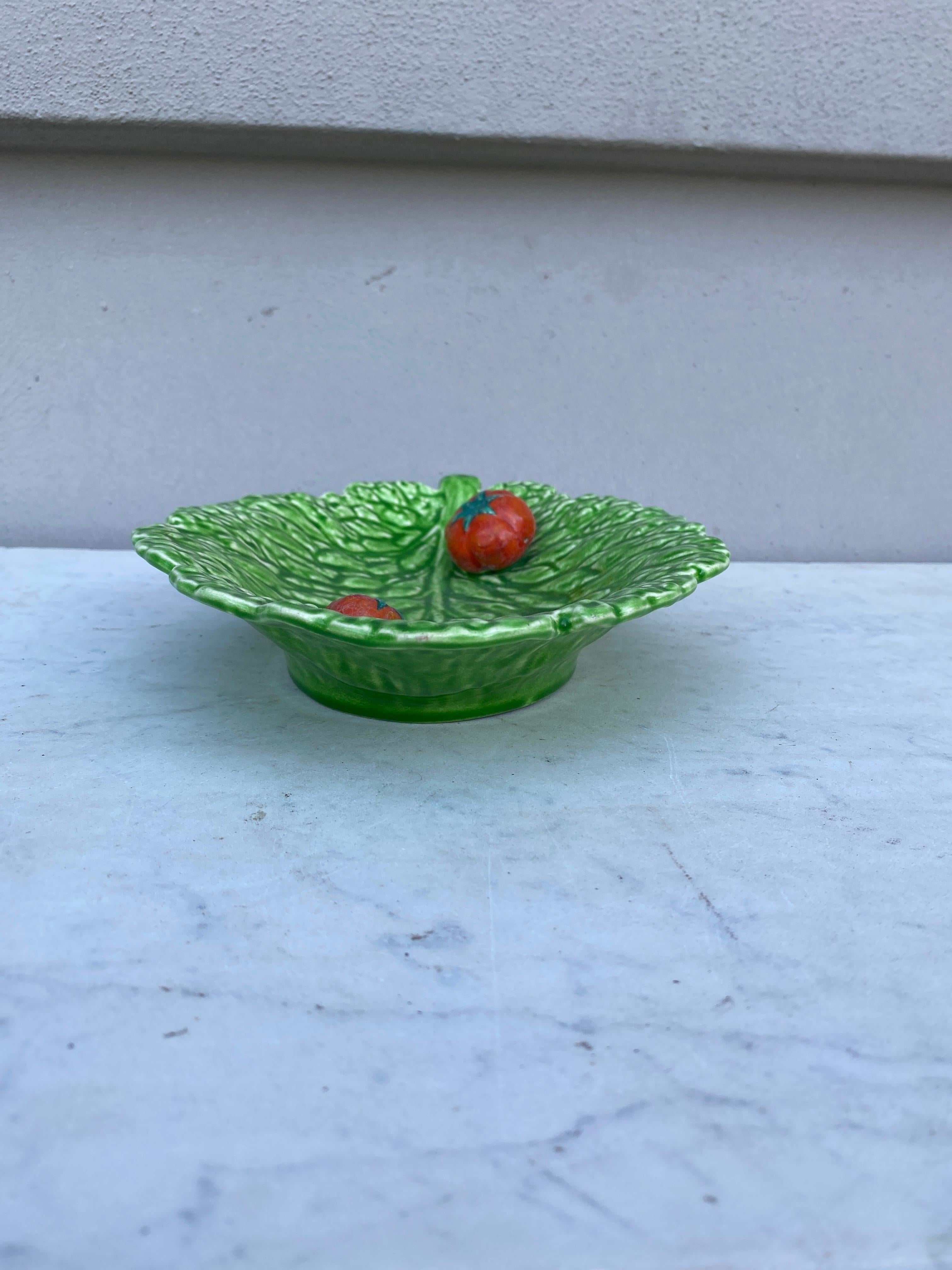 French Majolica Leaf & Tomato Platter Sarreguemines, circa 1930