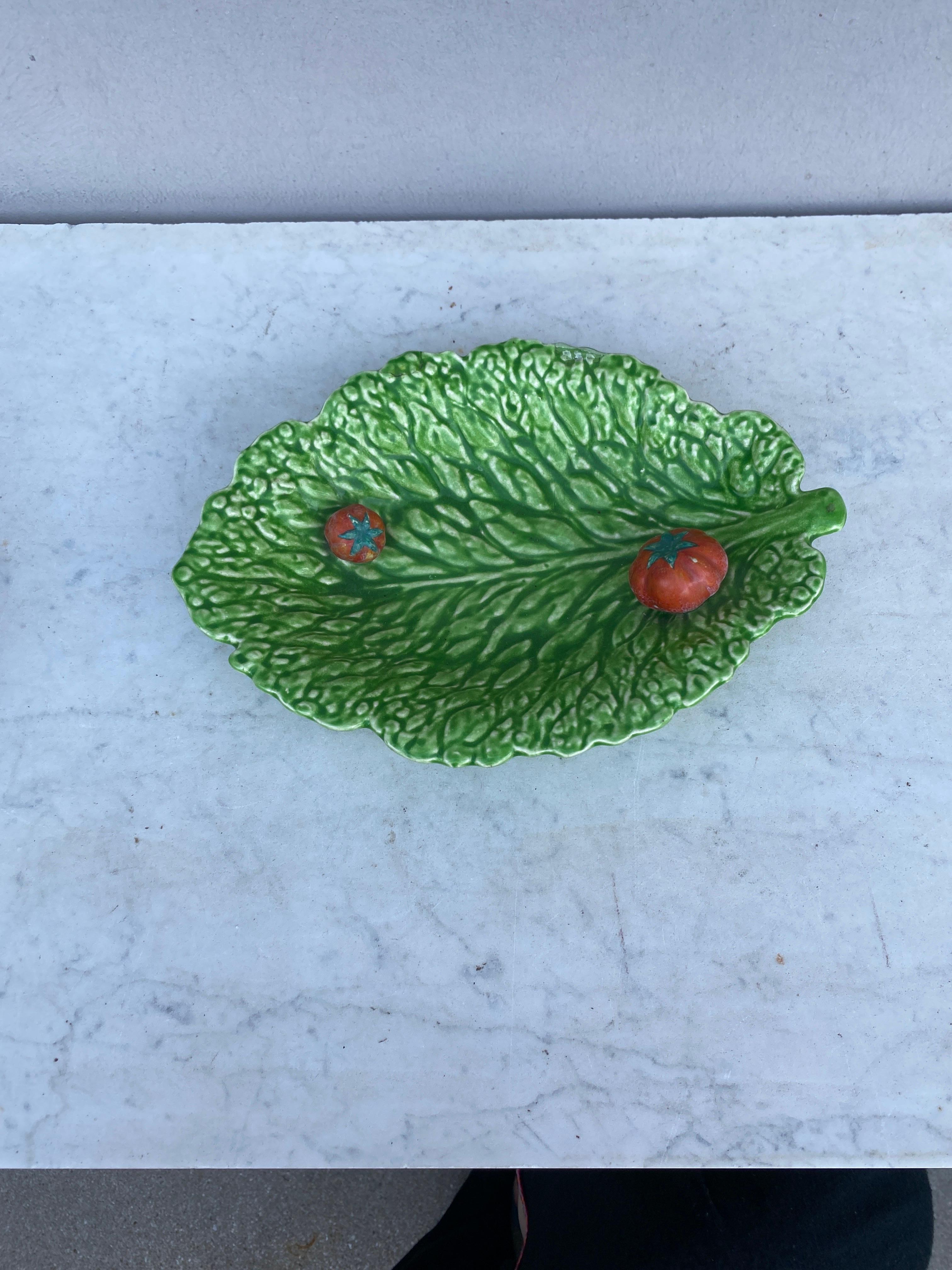 Mid-20th Century Majolica Leaf & Tomato Platter Sarreguemines, circa 1930