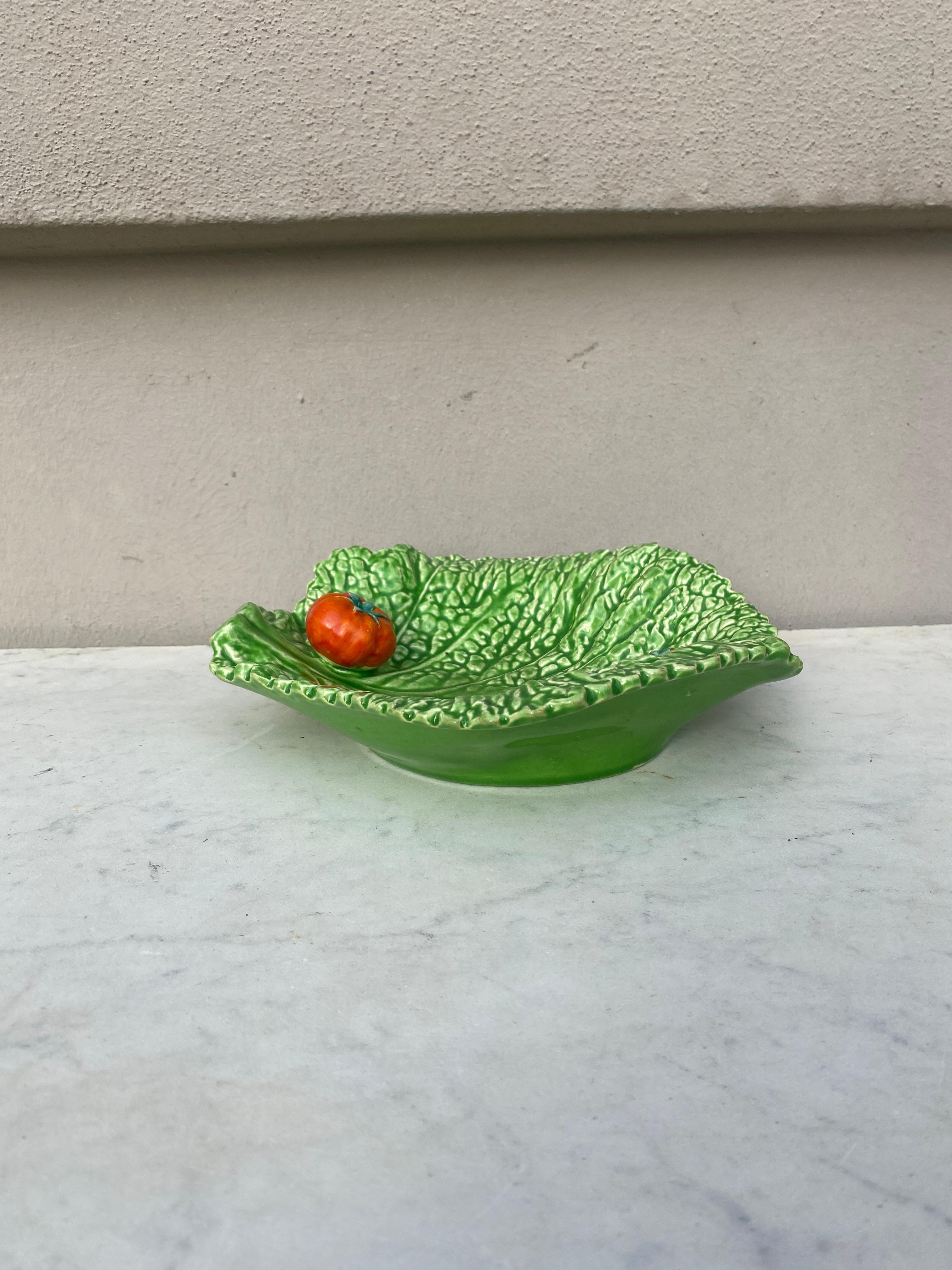 Ceramic Majolica Leaf & Tomato Platter Sarreguemines, circa 1930 For Sale