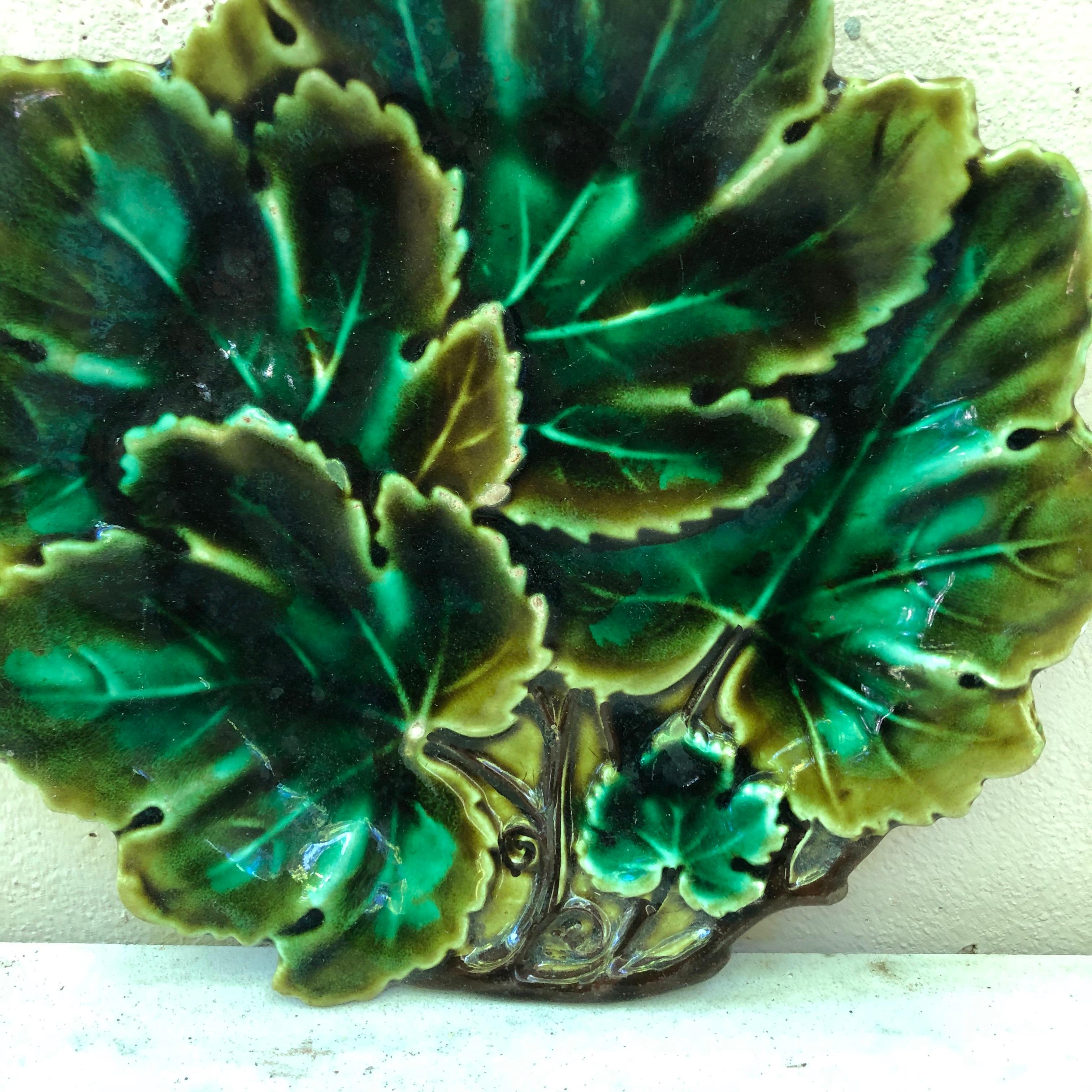 Majolica leave shape plate signed Josef Steidl Znaim, circa 1890.