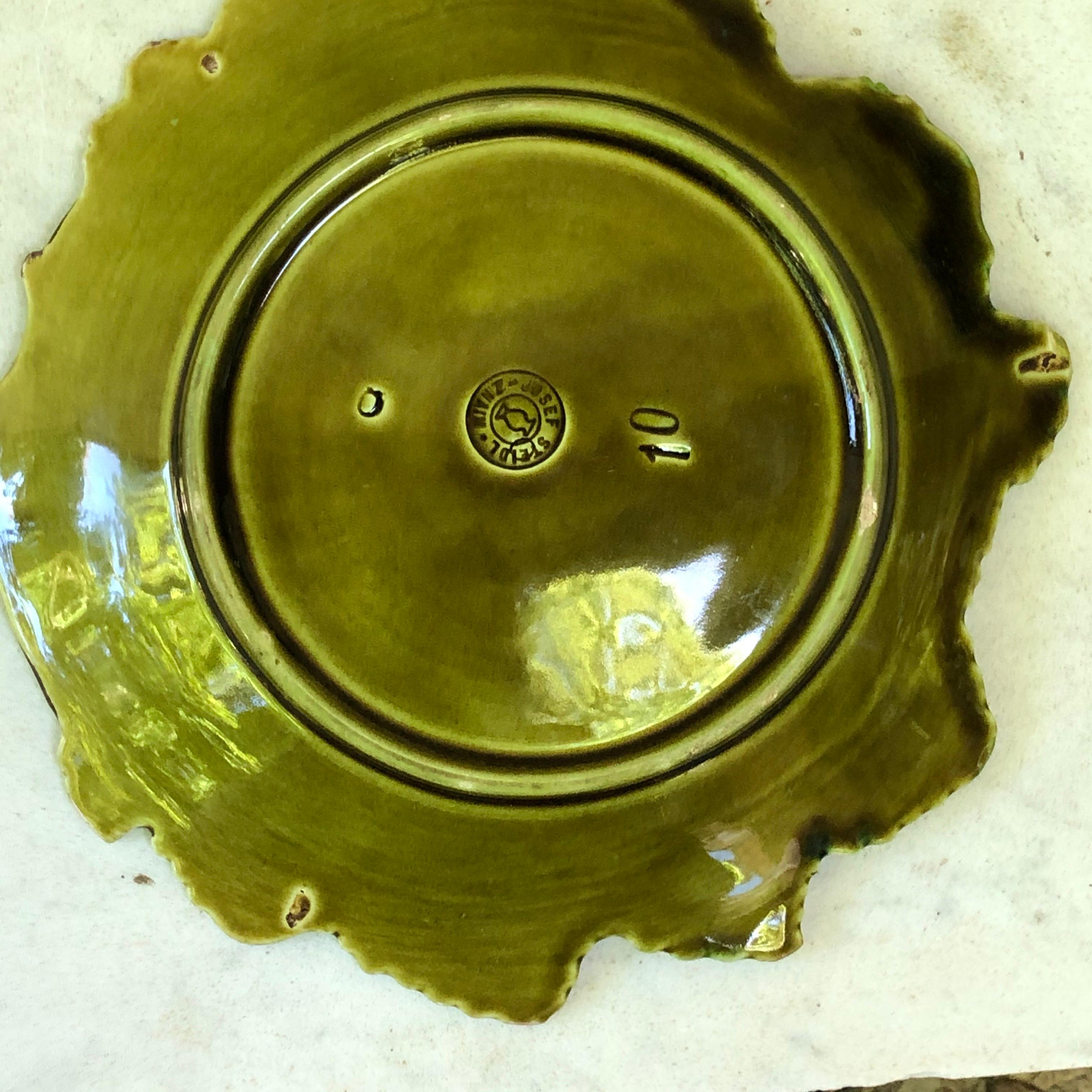 Majolica Leave Shape Plate Josef Steidl Znaim, circa 1890 In Good Condition In Austin, TX