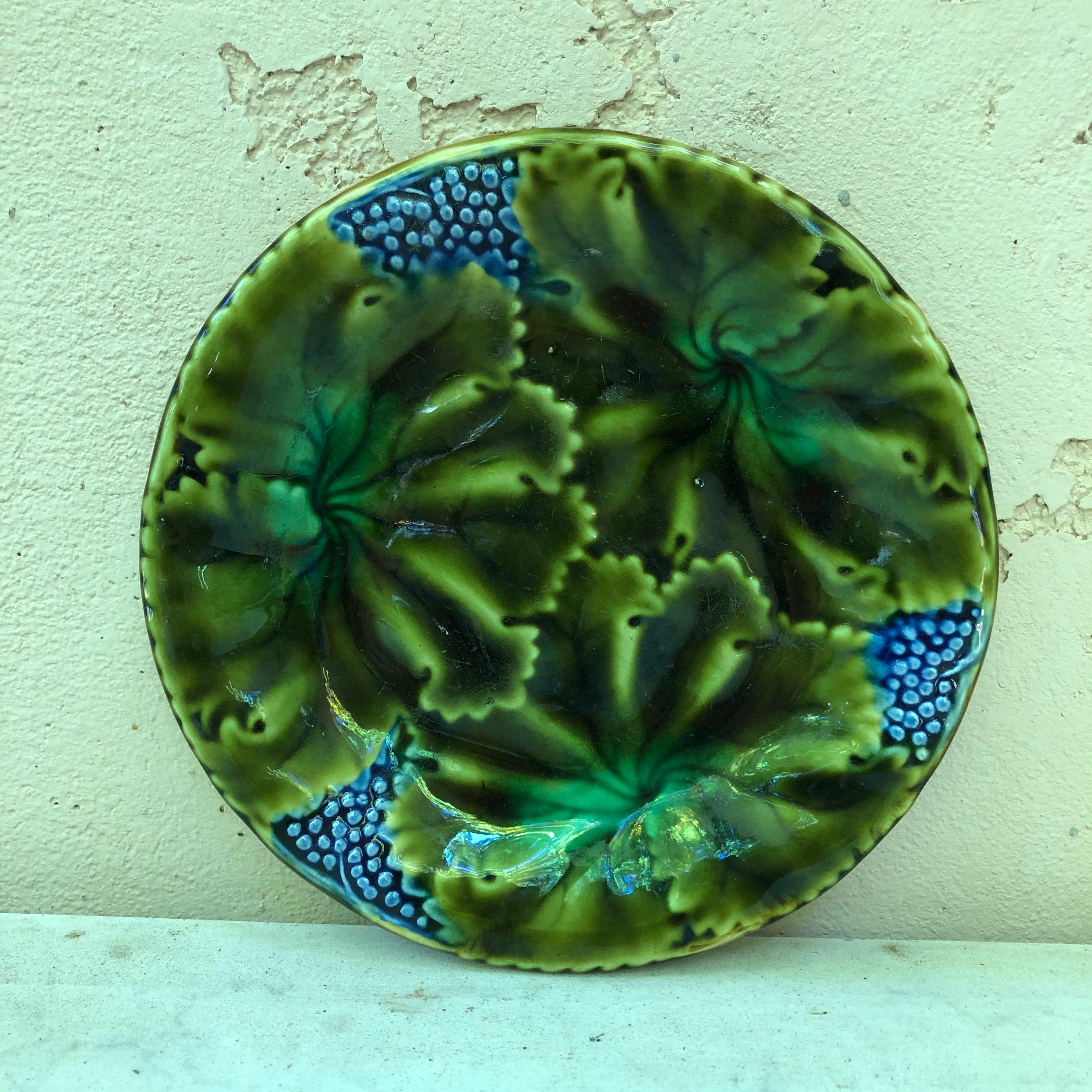 Late 19th Century Majolica Leave Shape Plate Josef Steidl Znaim, circa 1890