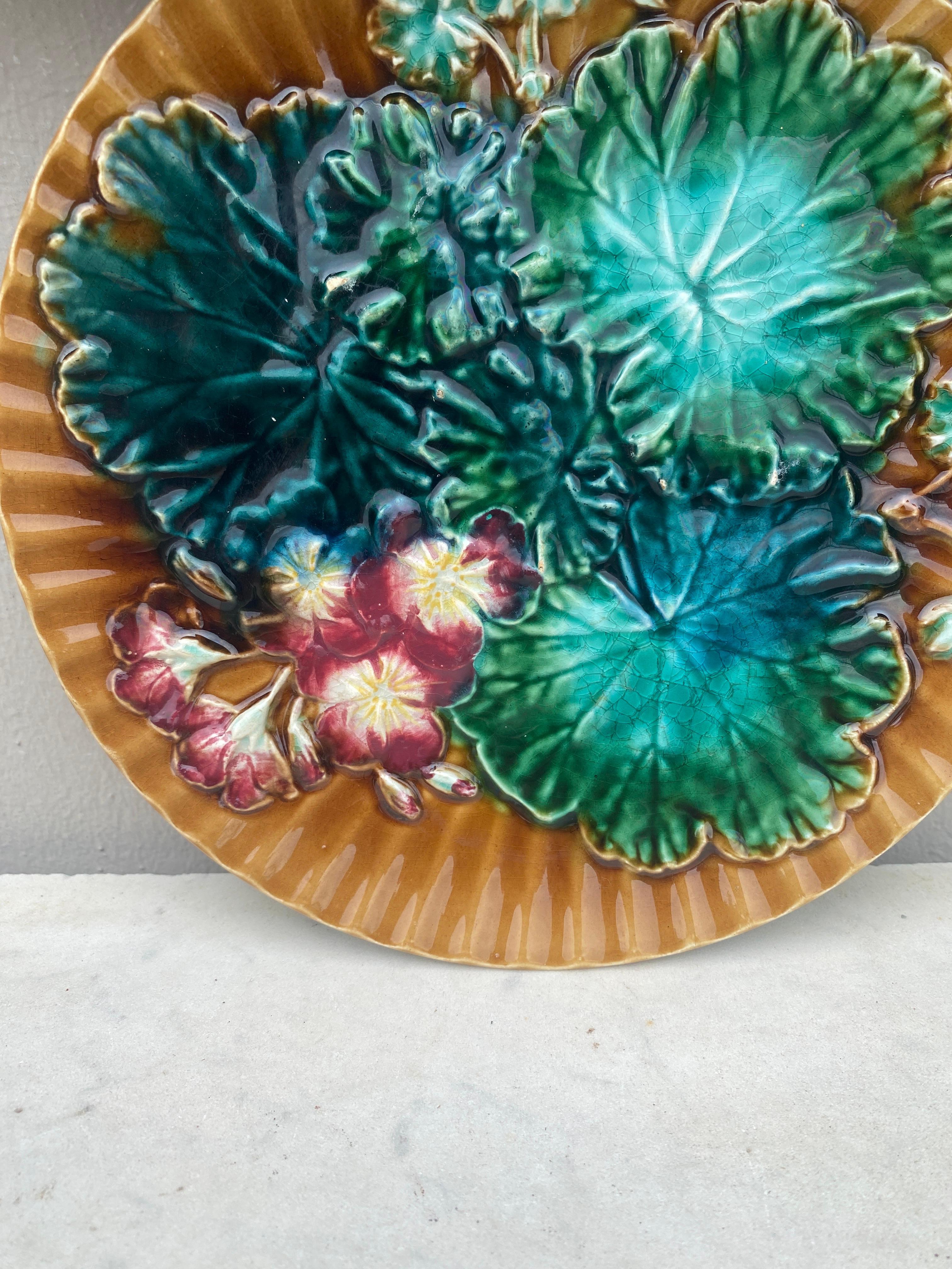 Country Majolica Leaves & Flowers Plate Clairefontaine, circa 1890