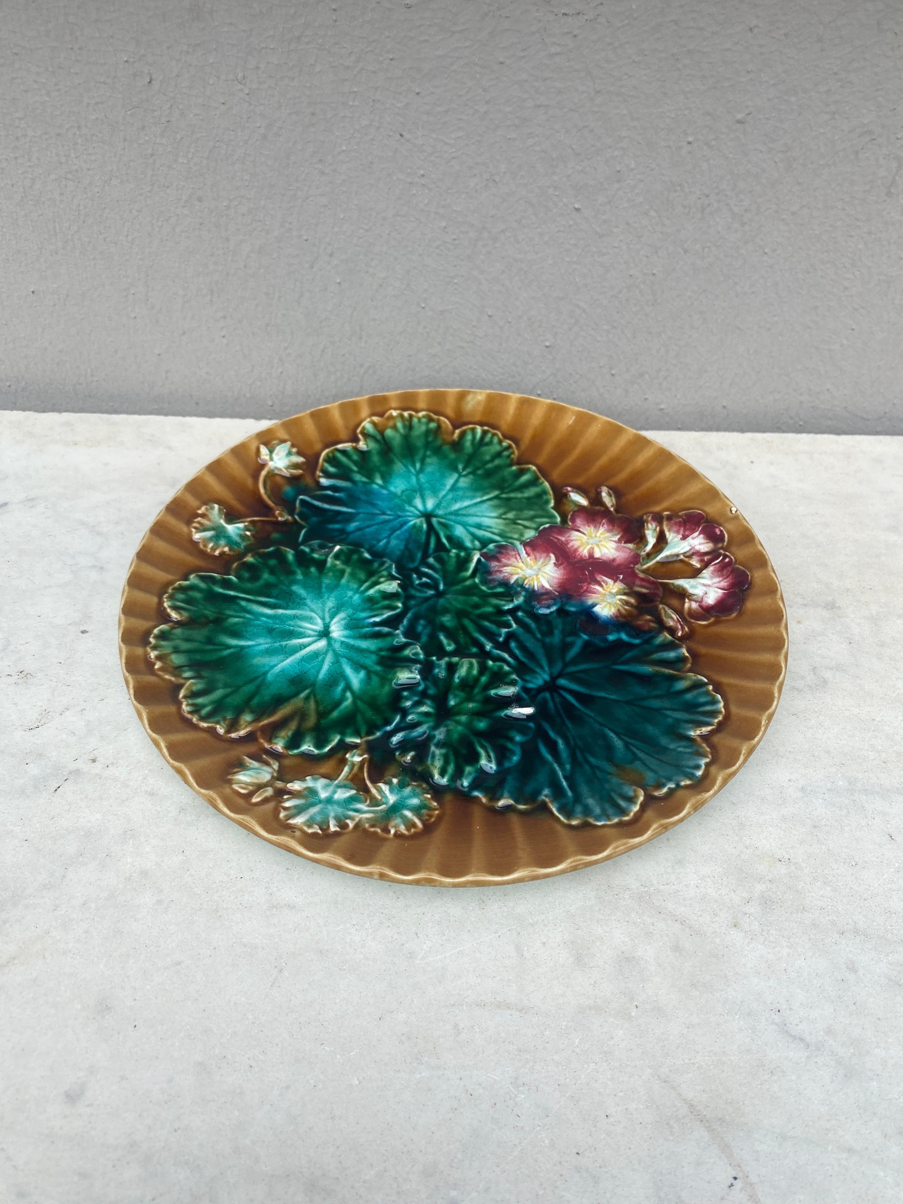 Country Majolica Leaves & Flowers Plate Clairefontaine, circa 1890 For Sale