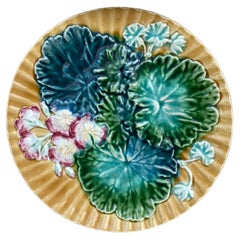 Antique Majolica Leaves & Flowers Plate Clairefontaine, circa 1890