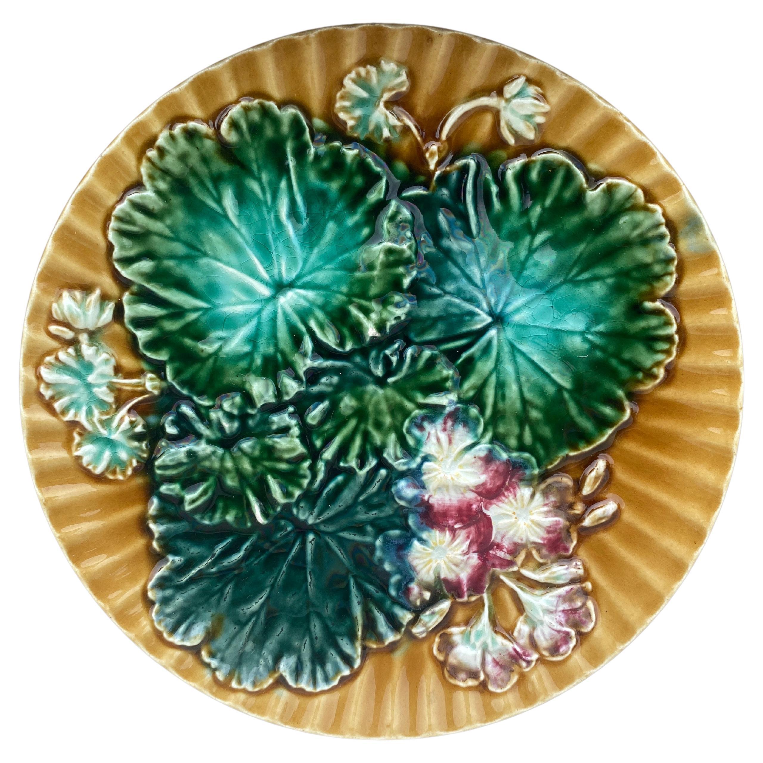 Majolica Leaves & Flowers Plate Clairefontaine, circa 1890 For Sale