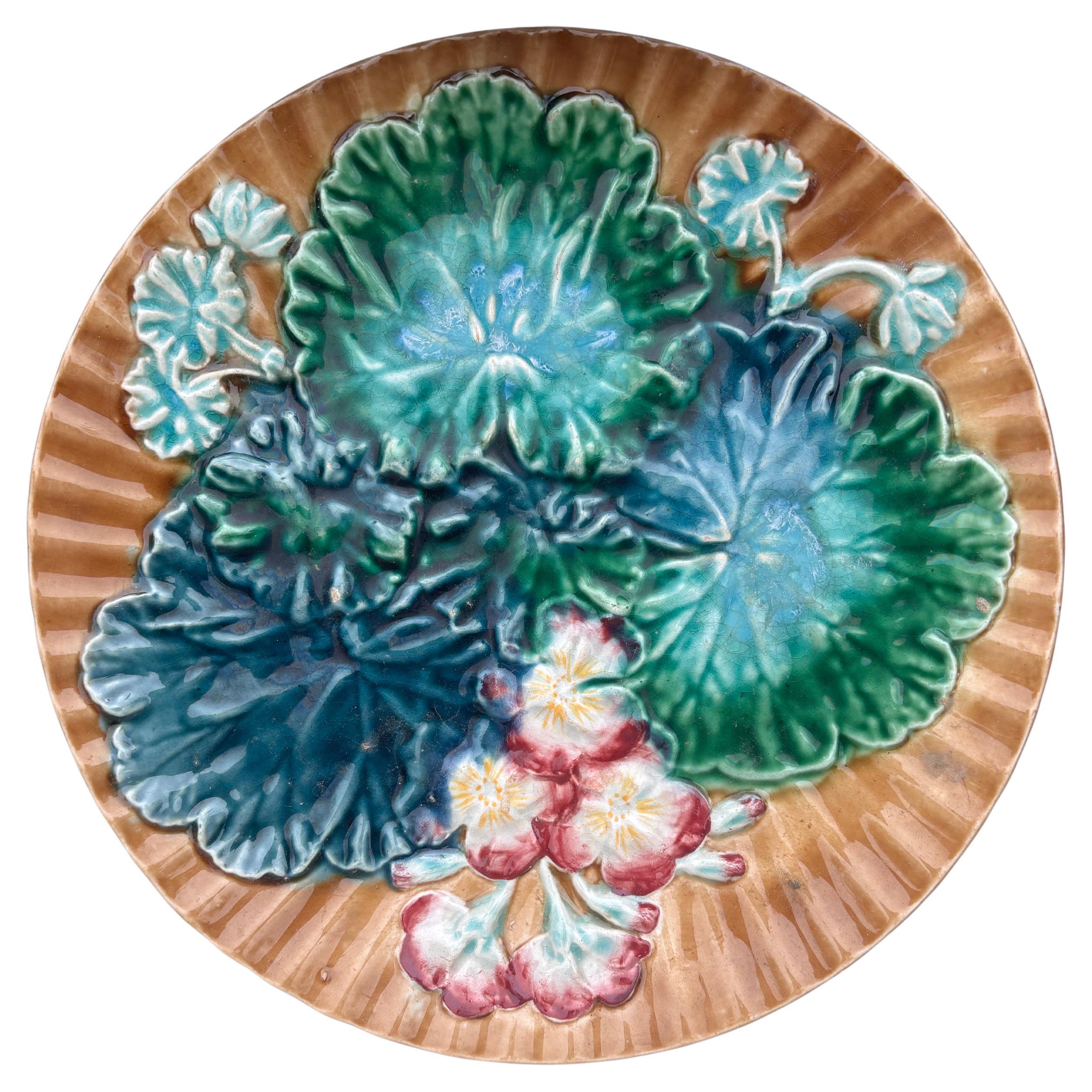 Majolica Leaves & Flowers Plate Clairefontaine, circa 1890