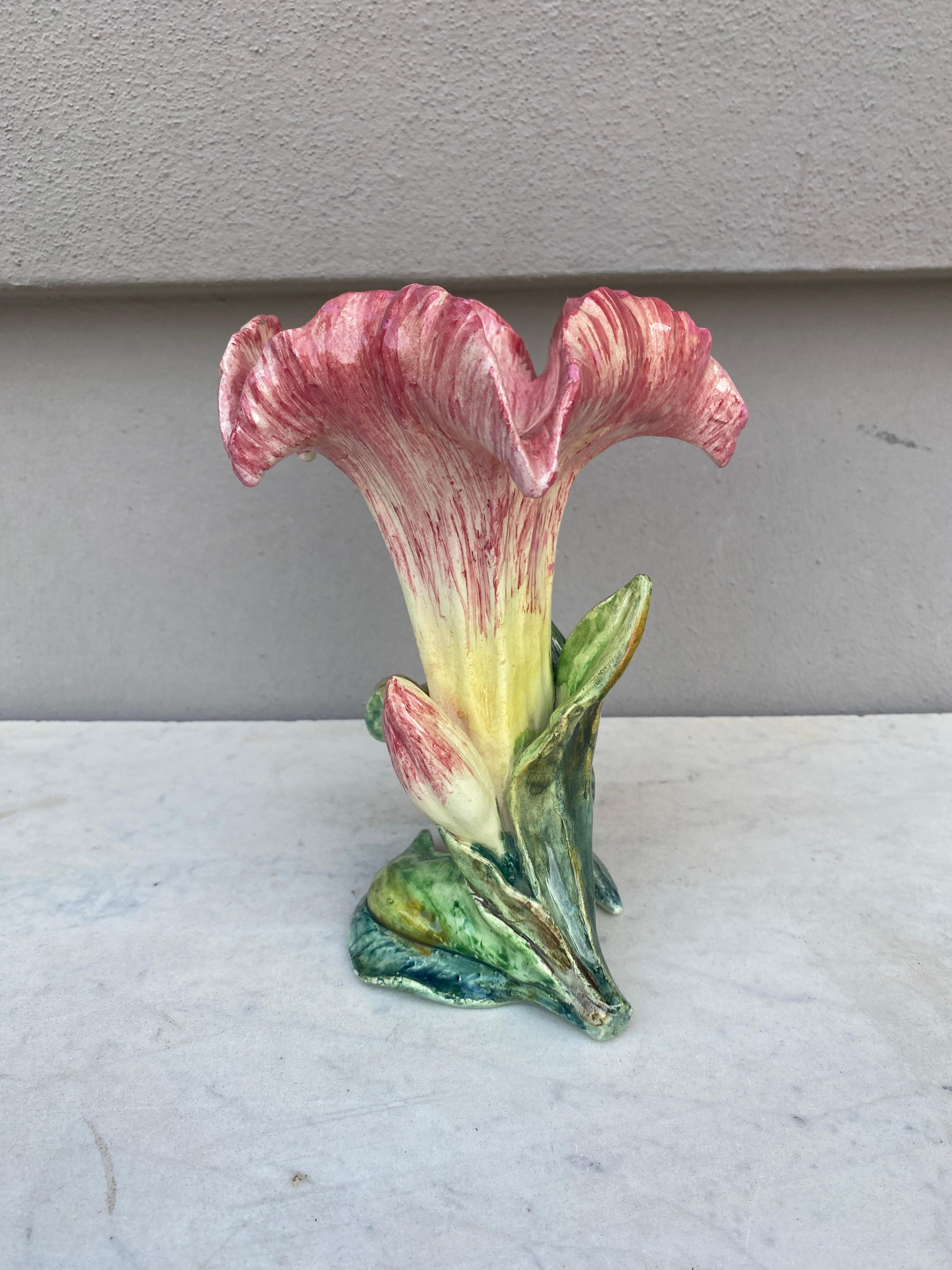 French Majolica Lily Flower Vase Jerome Massier, circa 1900 For Sale