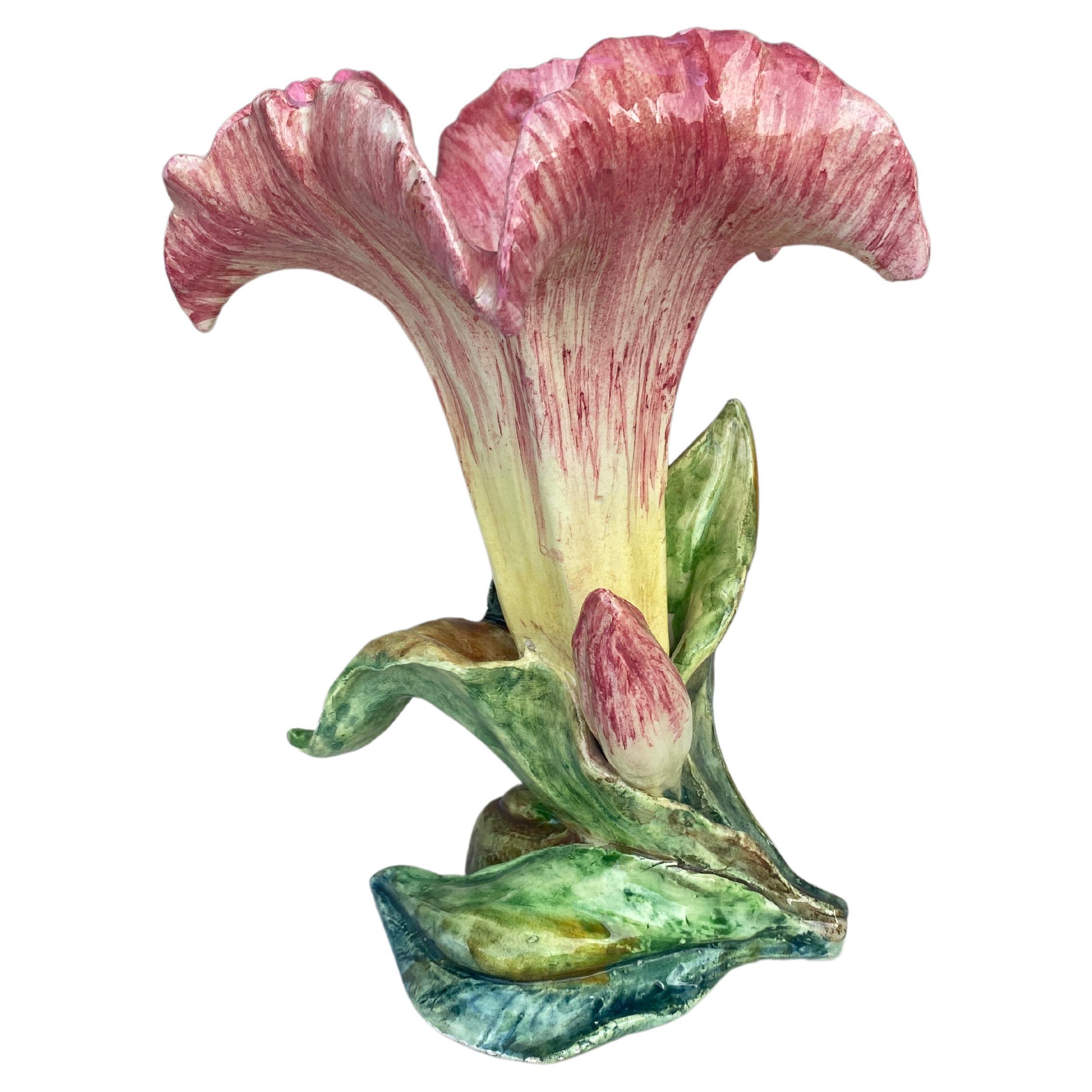 Majolica Lily Flower Vase Jerome Massier, circa 1900 For Sale