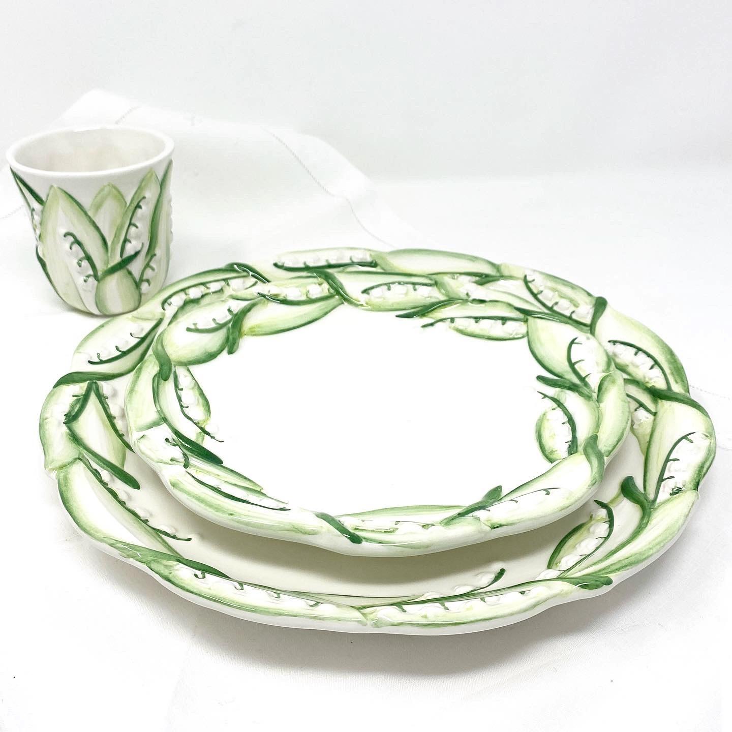 Italian Majolica Lily of the Valley Dessert Plates, Handmade in Italy, S/4 For Sale