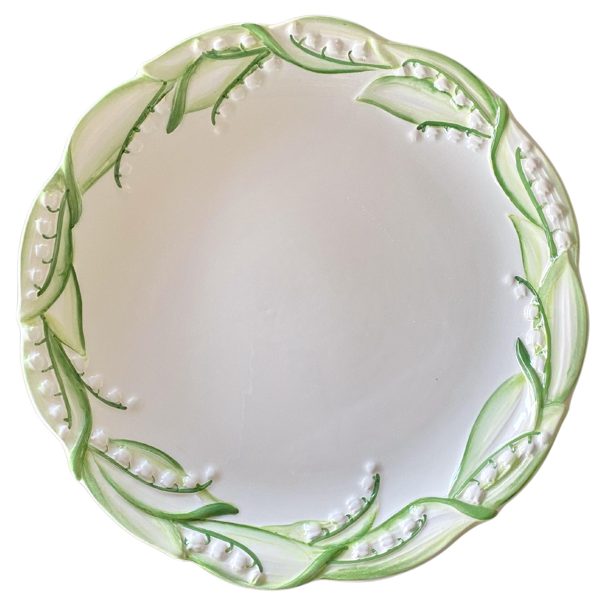 Majolica Lily of the Valley Dinner Plate, Handmade in Italy S/4 For Sale