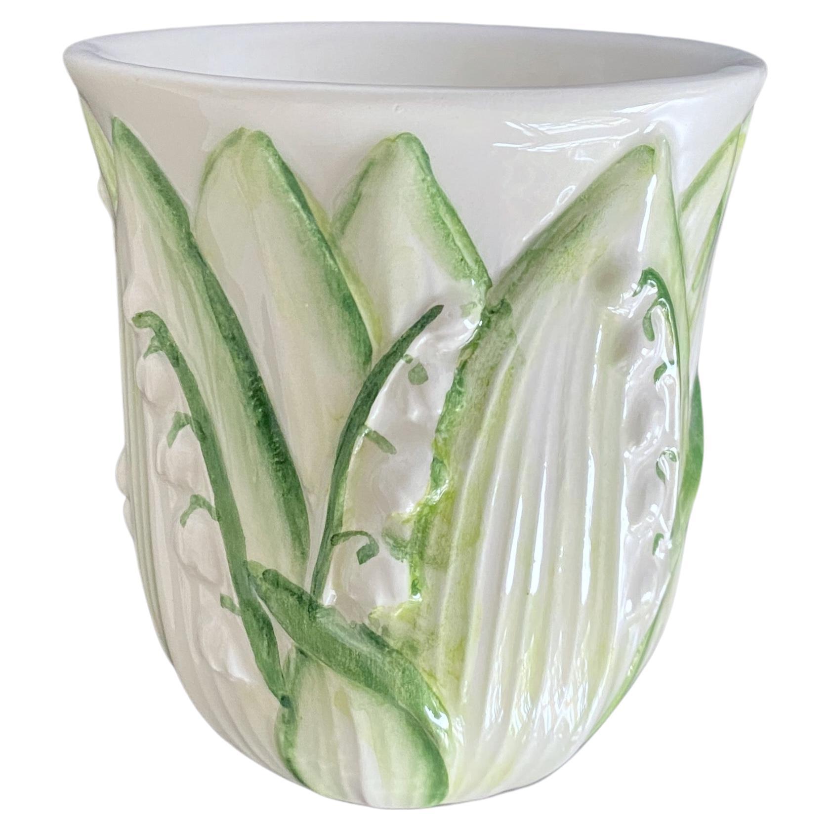 Majolica Lily of the Valley Tumblers, Handmade in Italy, S/4 For Sale