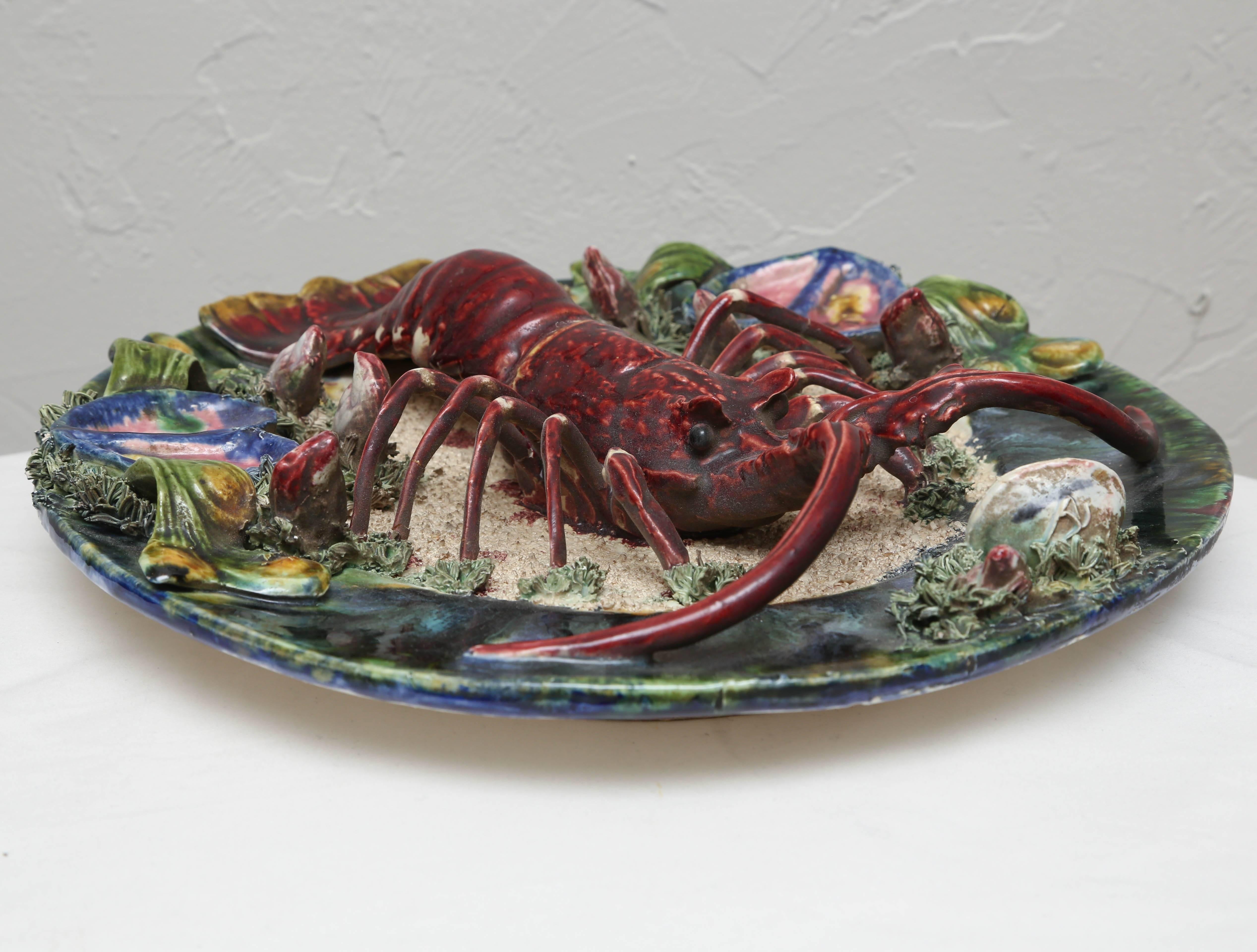 Portuguese Majolica Lobster Charger For Sale