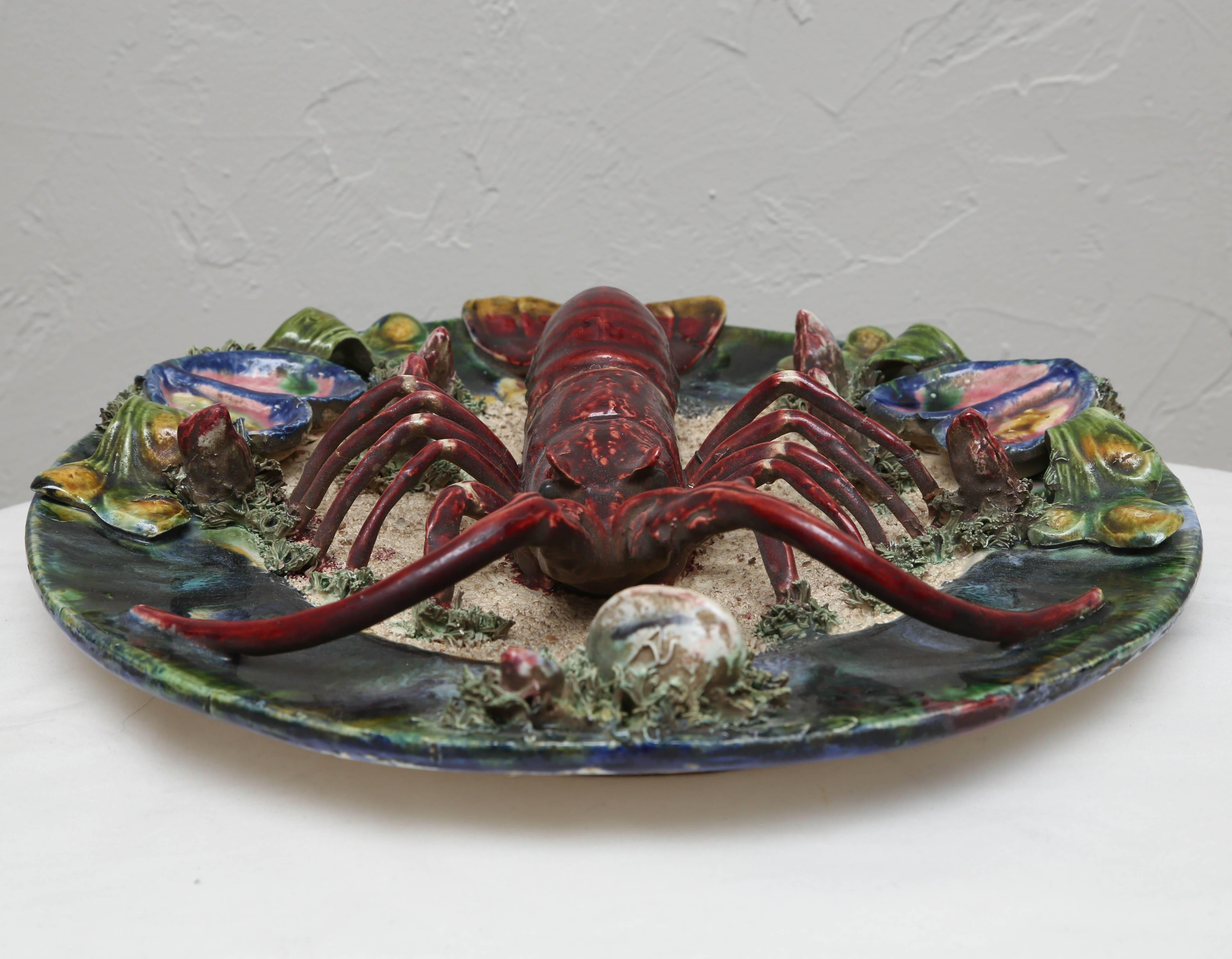 Majolica Lobster Charger In Good Condition For Sale In West Palm Beach, FL