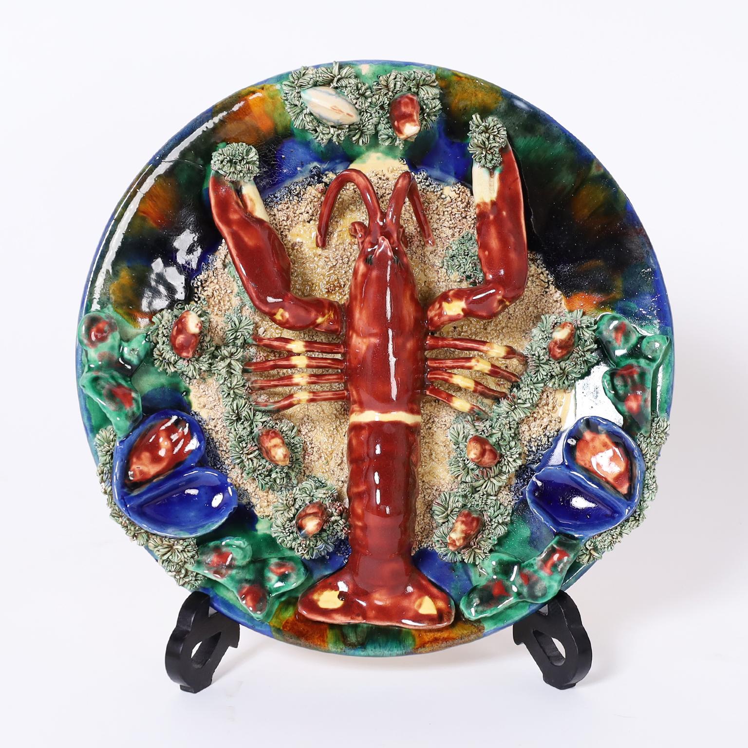 Hand-Crafted Majolica Lobster Plate For Sale