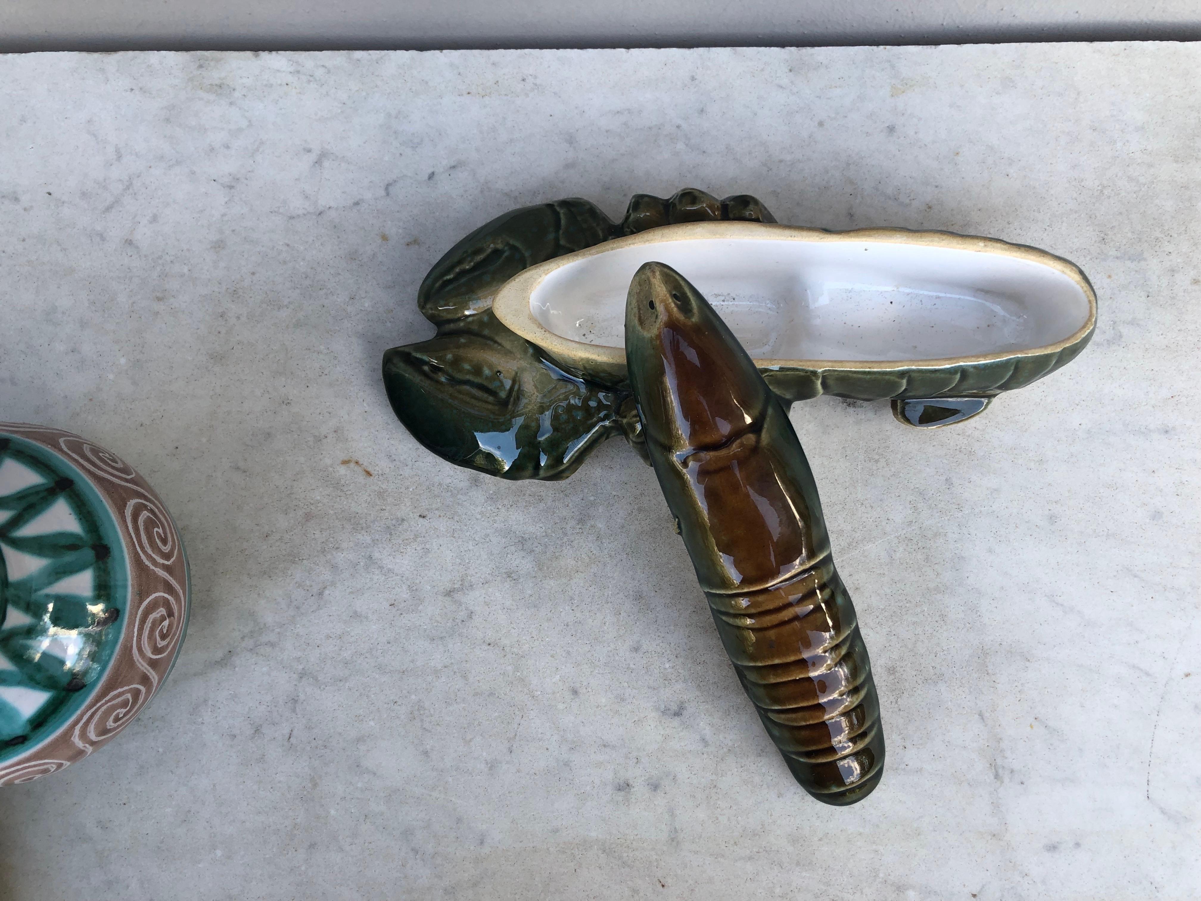 Sopera de langosta de mayólica, hacia 1950 en Bueno estado para la venta en Austin, TX