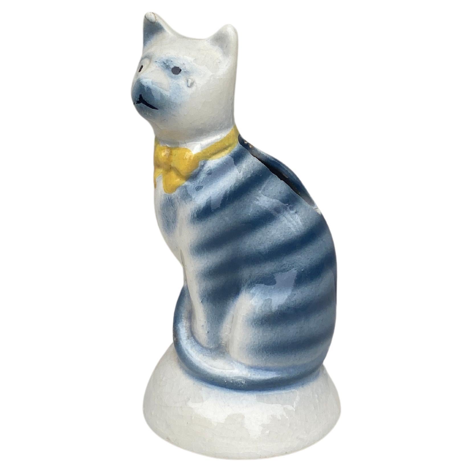 French Majolica Money Bank Cat Circa 1900 For Sale