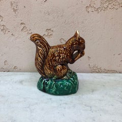 Majolica Money Bank Squirrel Onnaing, Circa 1900