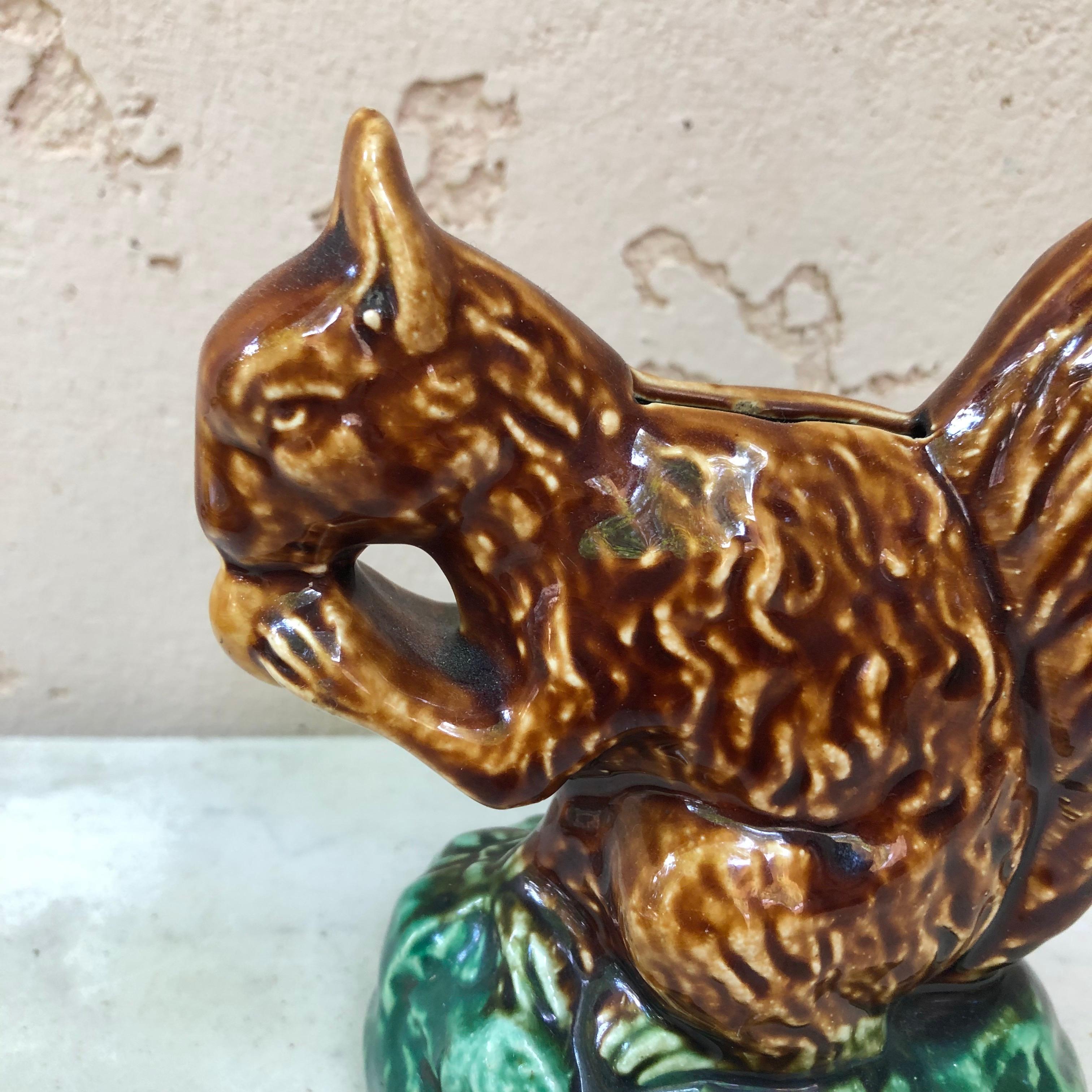 Country Majolica Money Bank Squirrel Onnaing, Circa 1900 For Sale