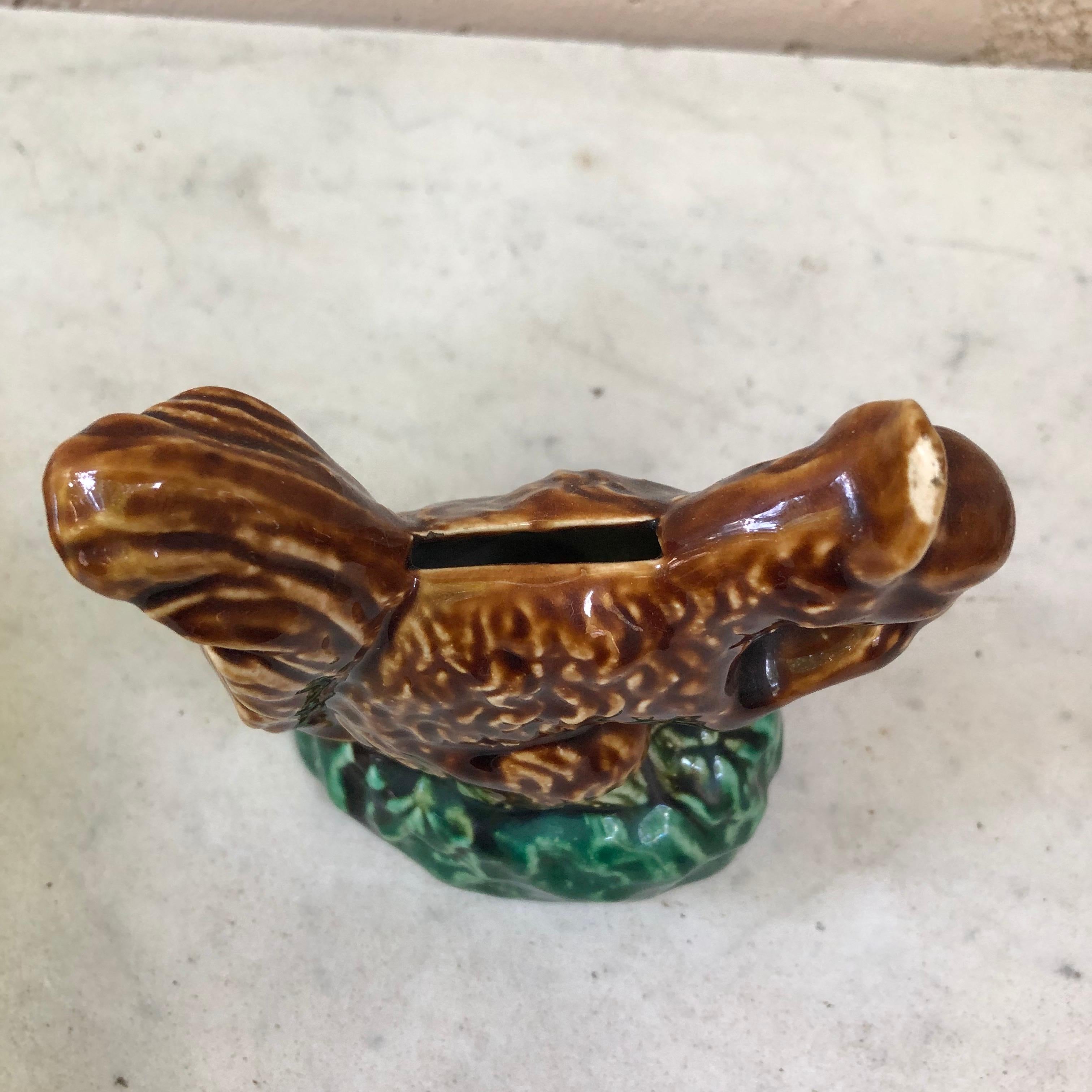French Majolica Money Bank Squirrel Onnaing, Circa 1900 For Sale