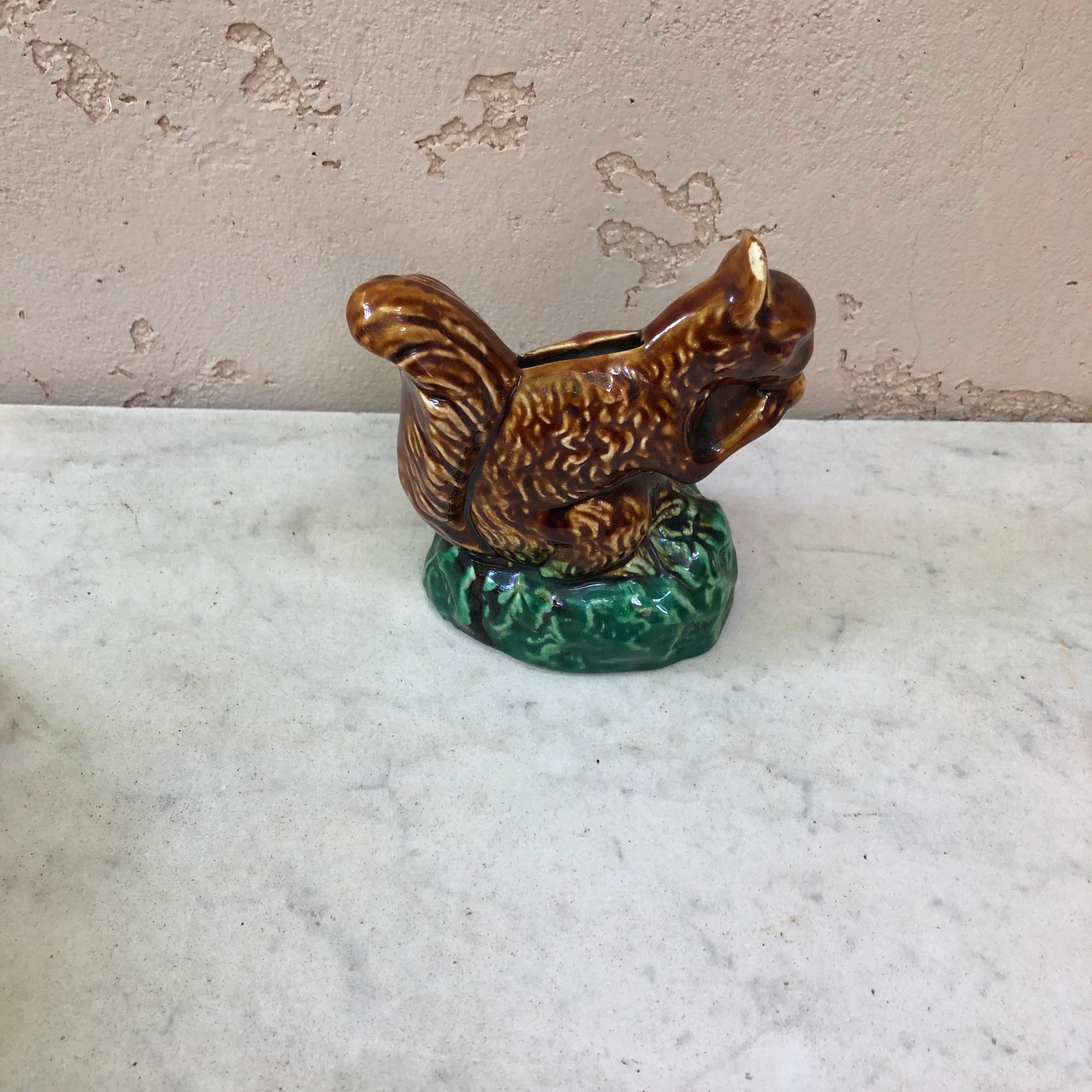 Ceramic Majolica Money Bank Squirrel Onnaing, Circa 1900 For Sale