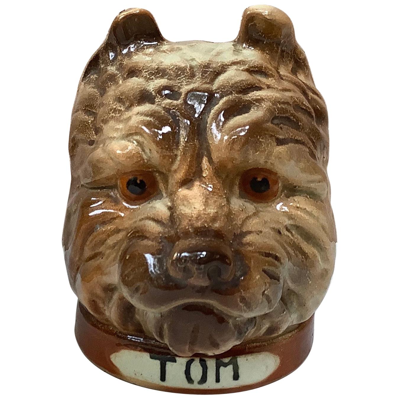 Majolica Money Bank Tom Terrier Saint Clement, circa 1900 For Sale