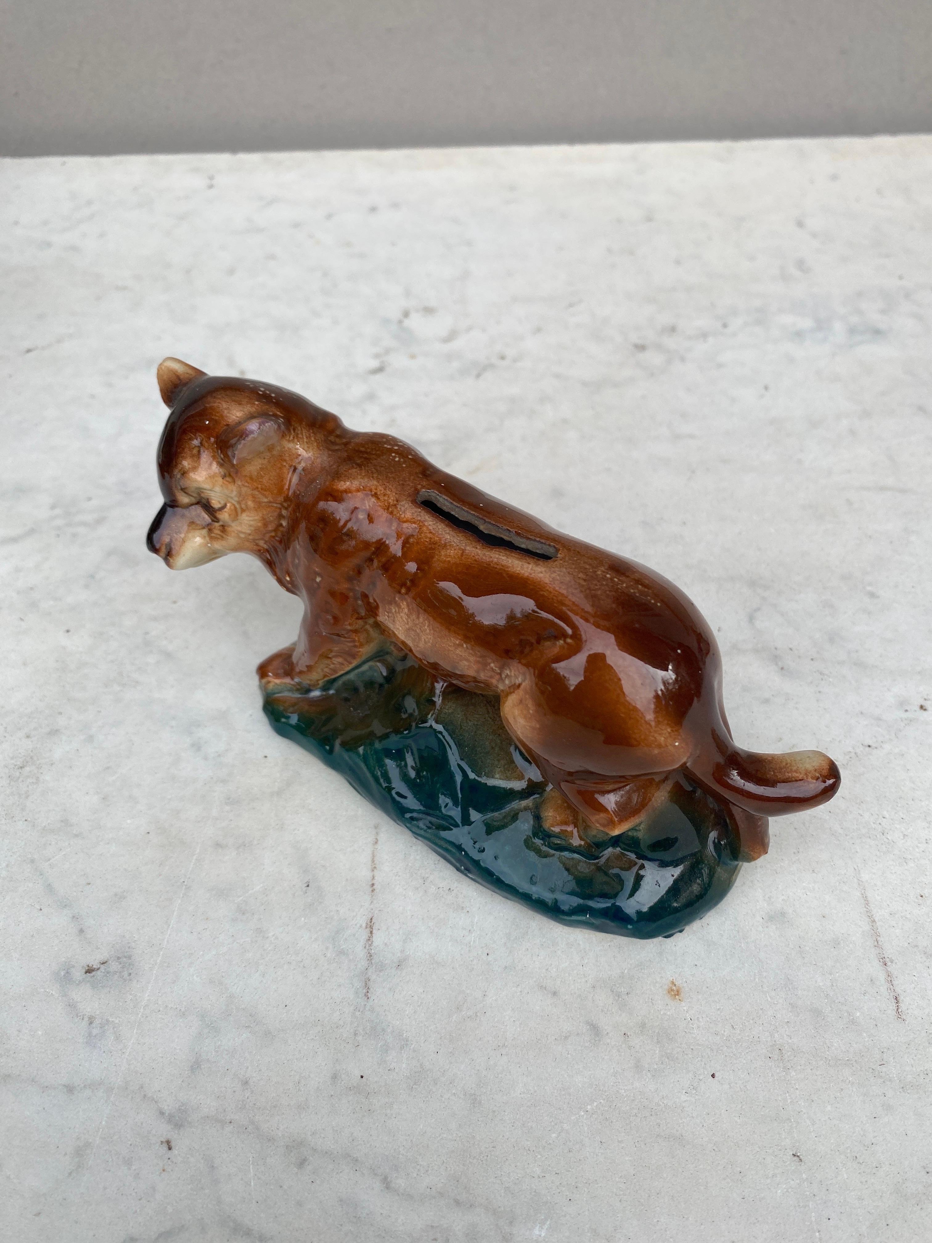 Majolica Money Bank Wolf Austria, Circa 1900 In Good Condition For Sale In Austin, TX