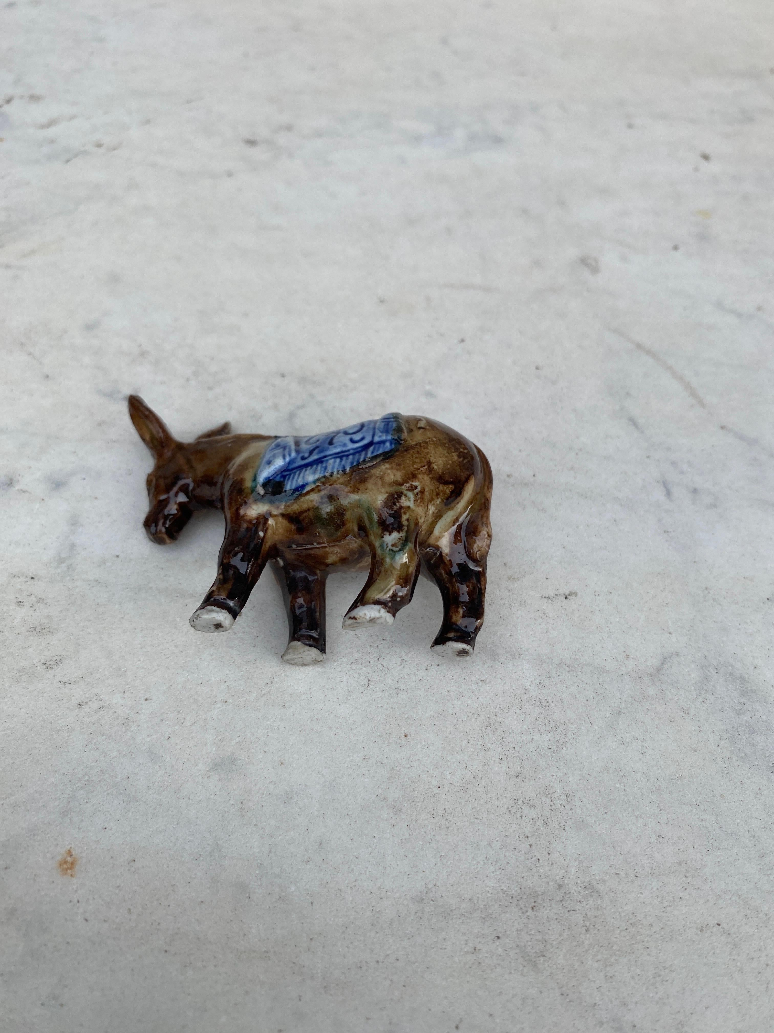 Majolica Money or Coin Bank Donkey Circa 1900 In Good Condition In Austin, TX