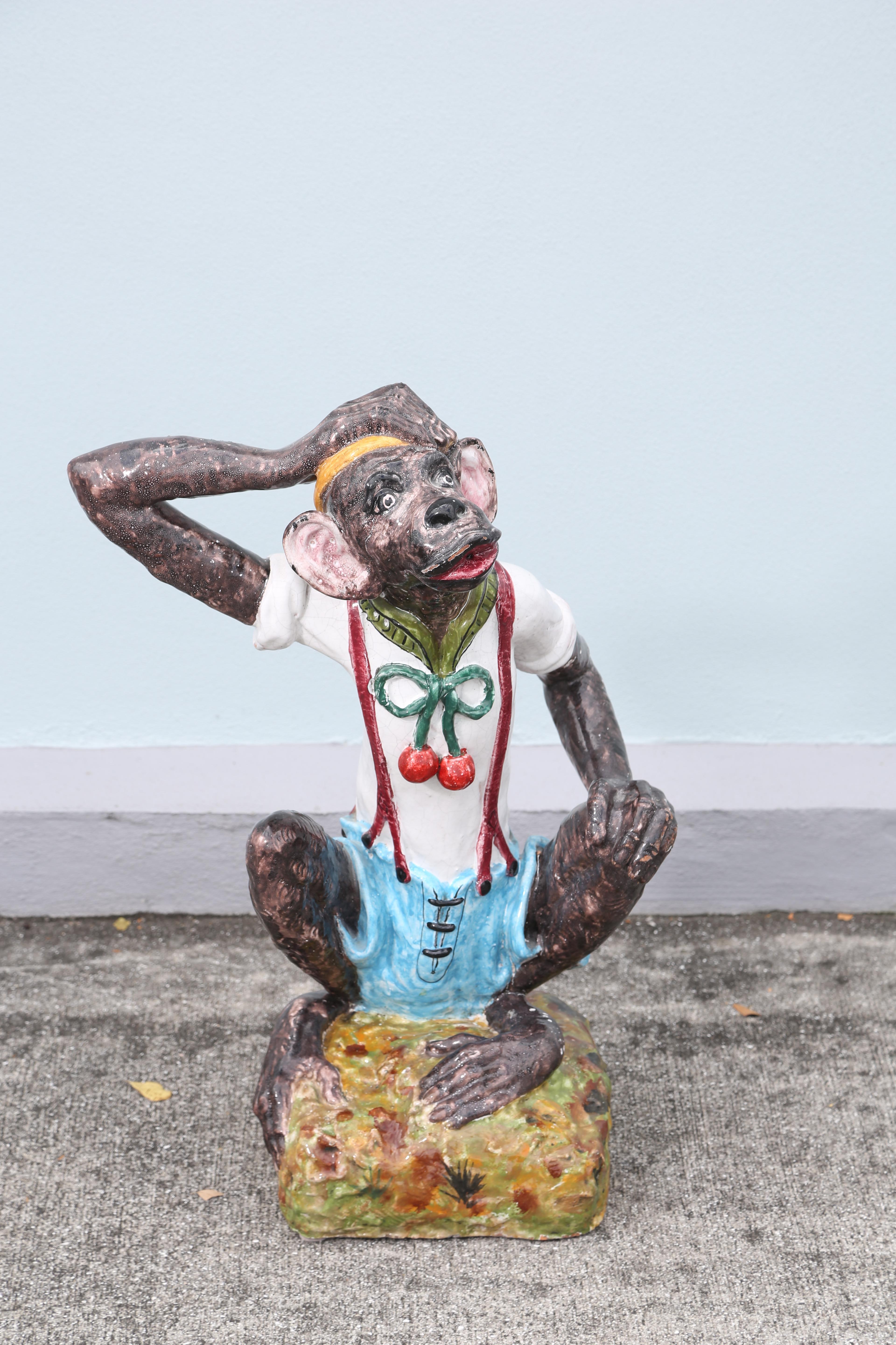 Majolica Monkey in a seated pensive position. Beautiful colorful detail throughout.