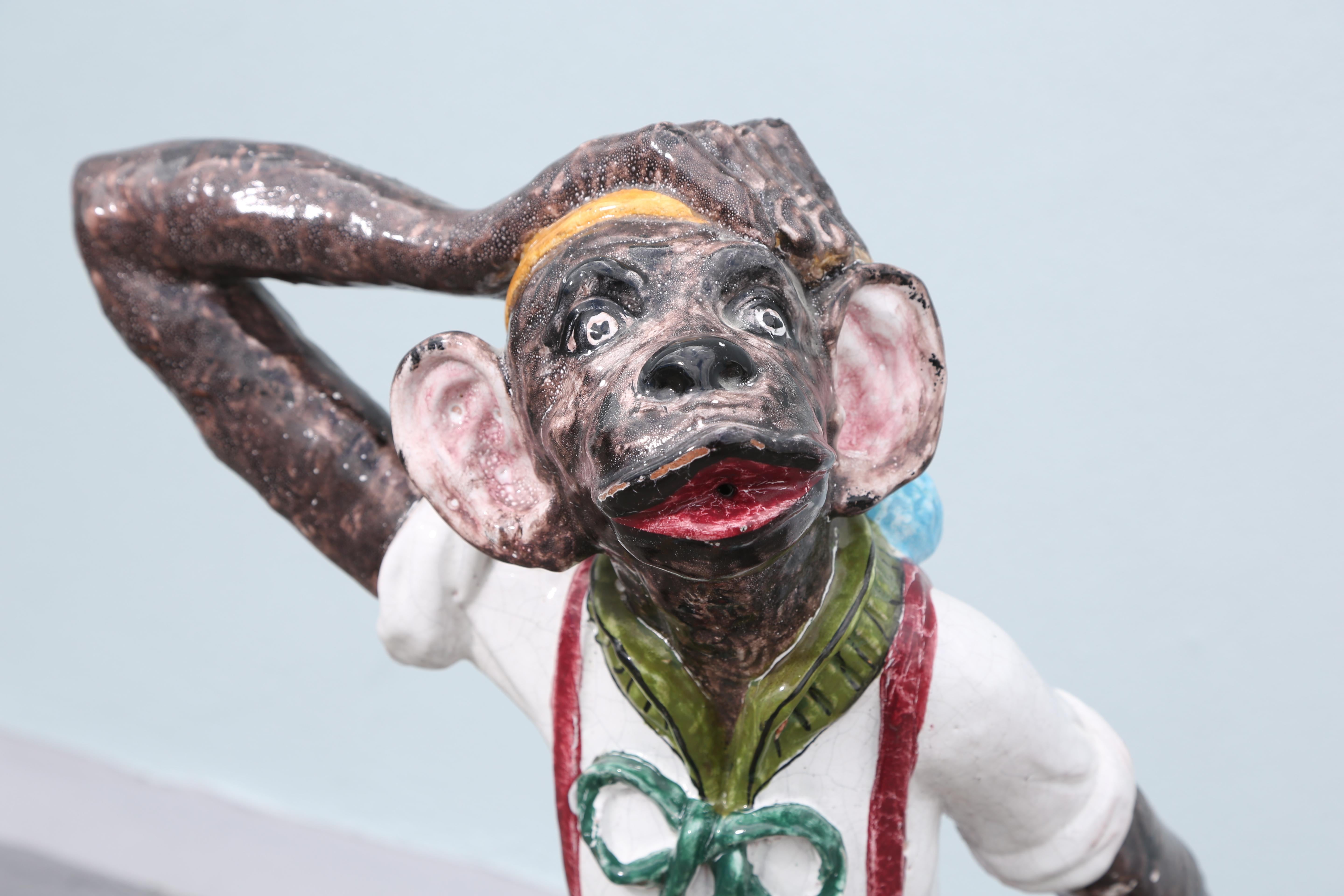 Majolica Monkey Fountain In Good Condition In West Palm Beach, FL