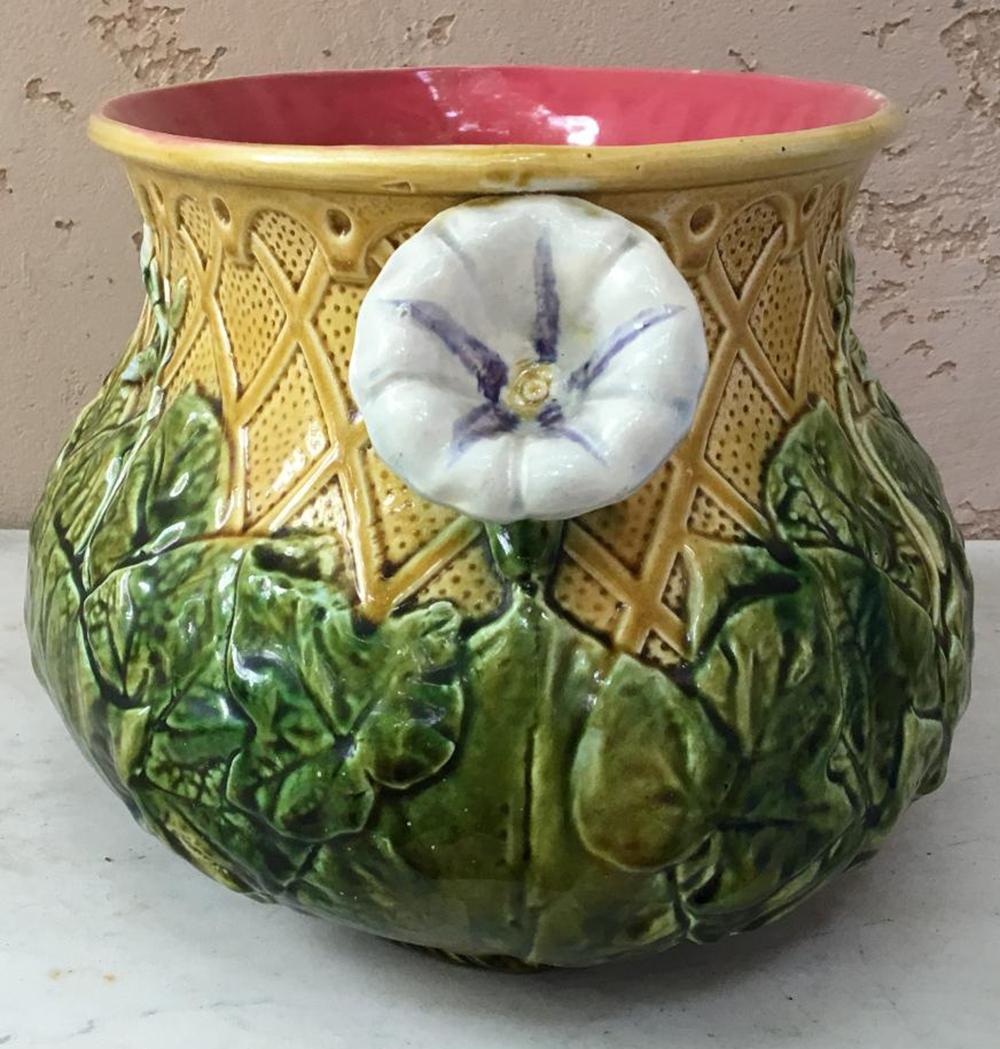 Majolica Morning Glory Jardiniere, circa 1890 In Good Condition In Austin, TX