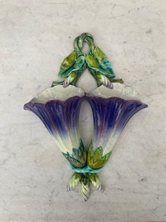 Majolica Morning Glory Wall Pocket Delphin Massier, circa 1880