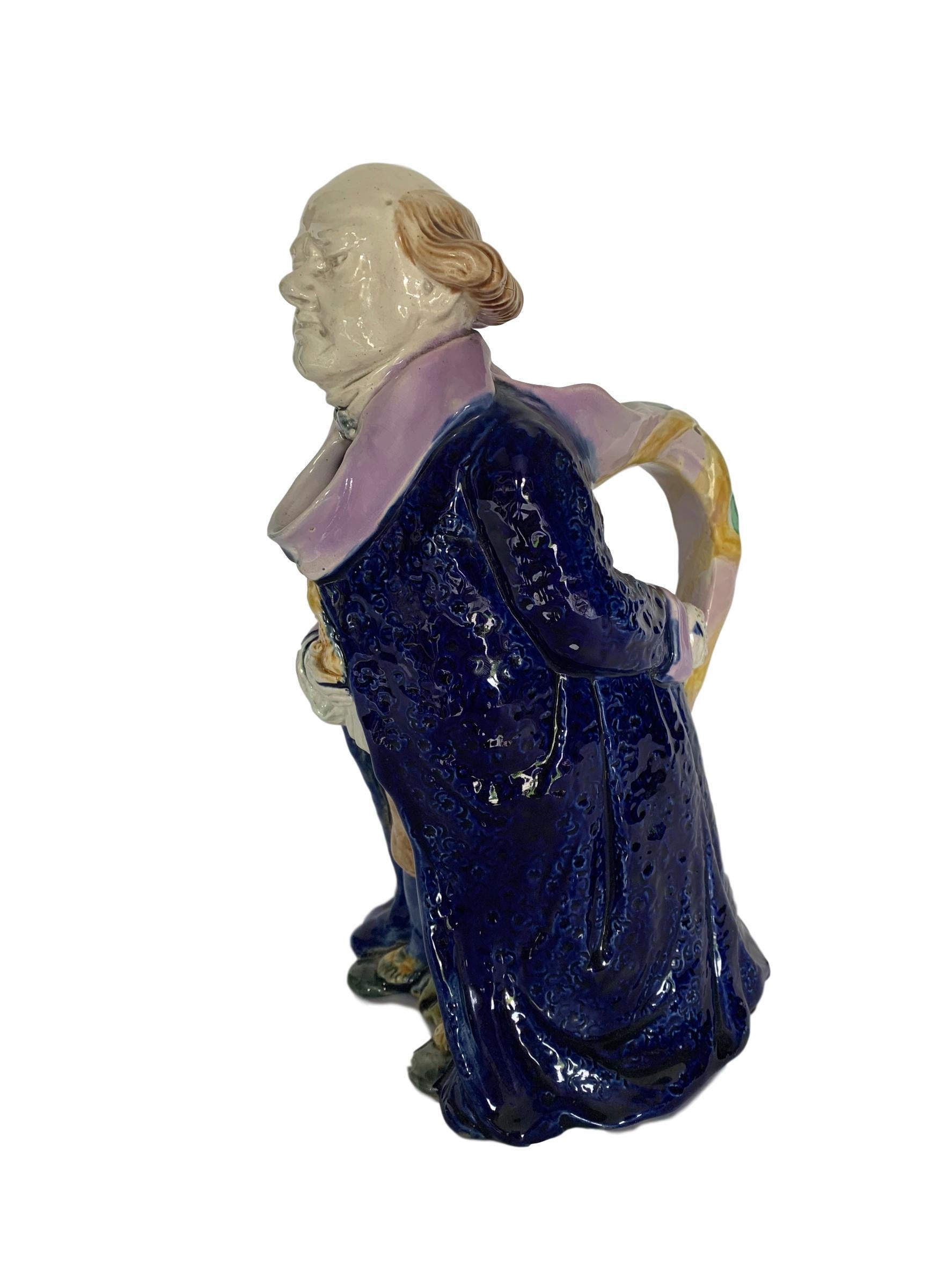 Victorian Majolica Mr. Pickwick Large Pitcher, England, circa 1885 For Sale